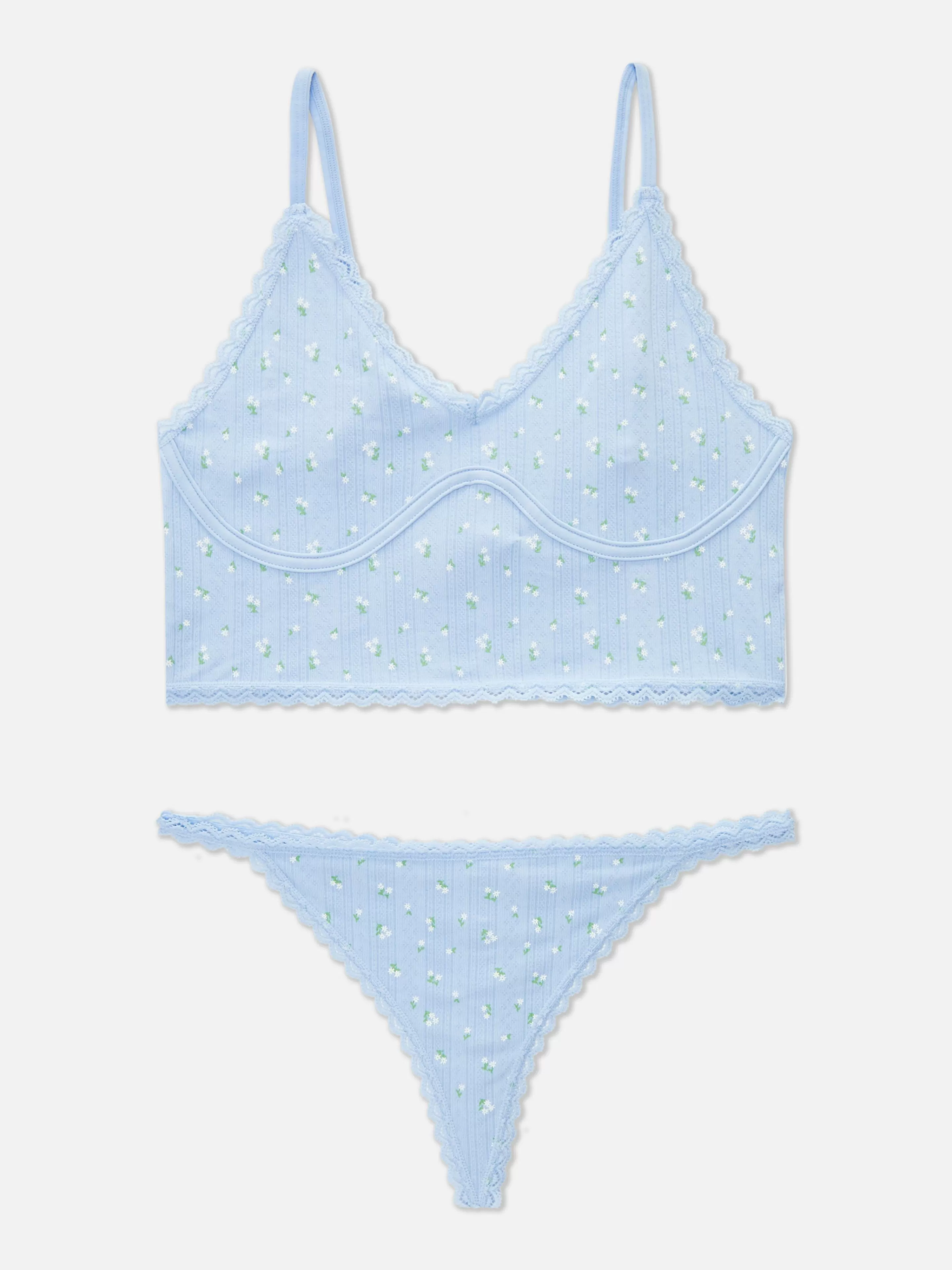 Conjuntos De Lingerie*Primark Conjunto De Lingerie Comprido Malha Geométrica Não Almofadado Azul