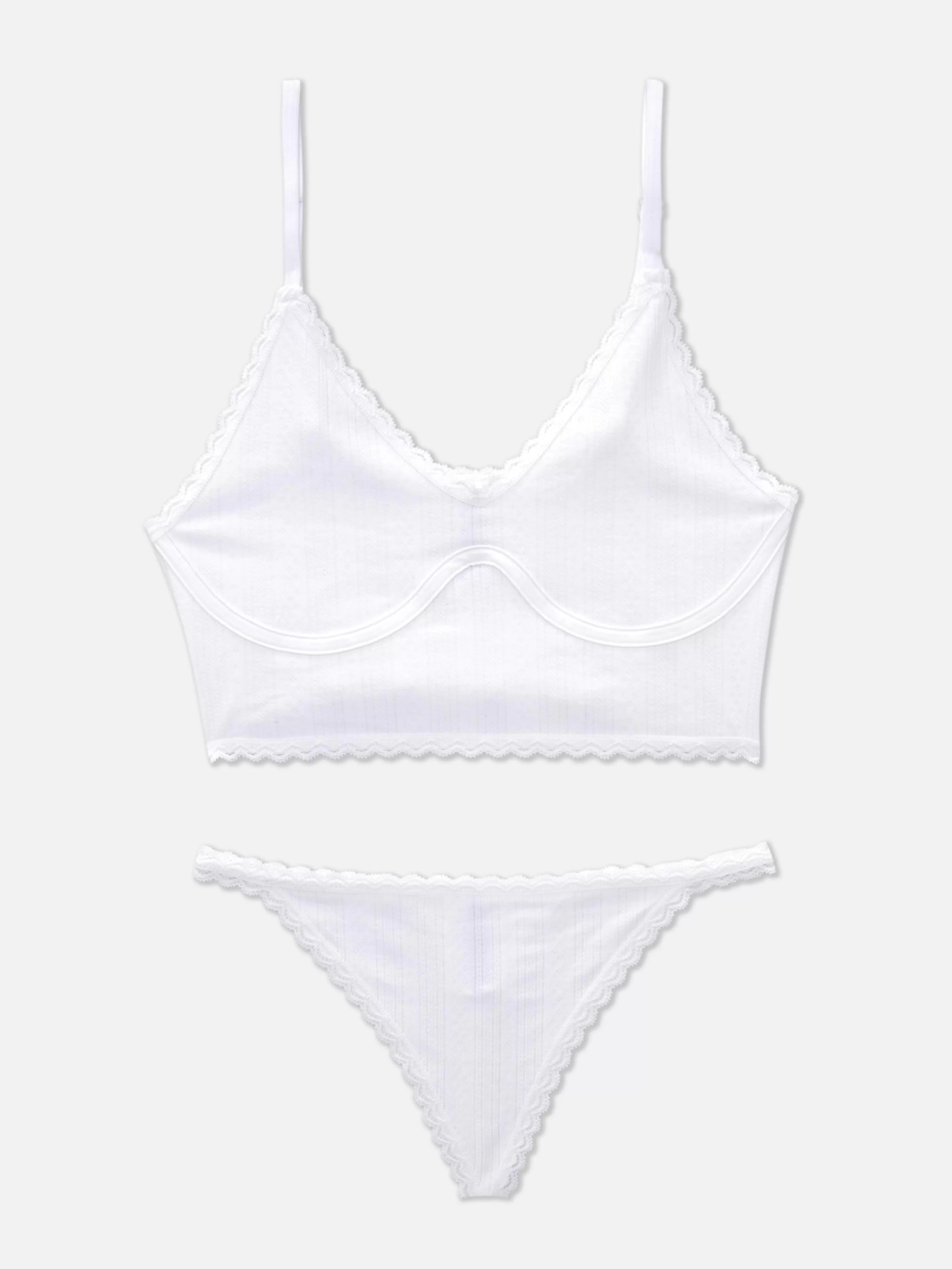 Conjuntos De Lingerie*Primark Conjunto De Lingerie Comprido Malha Geométrica Não Almofadado Branco