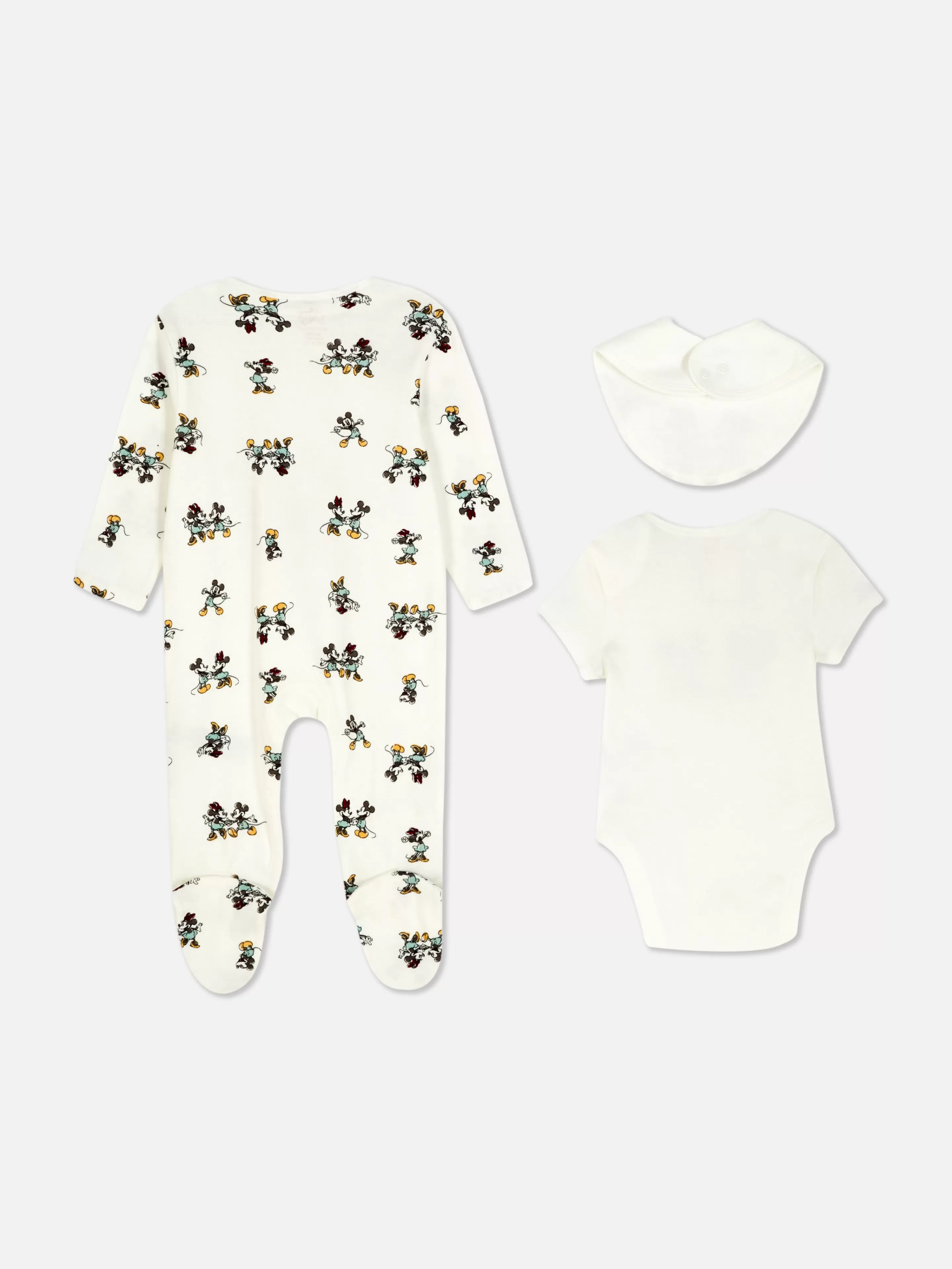 Conjuntos E Visuais*Primark Conjunto Pijama, Body E Babete Disney Mickey Mouse E Minnie Marfim