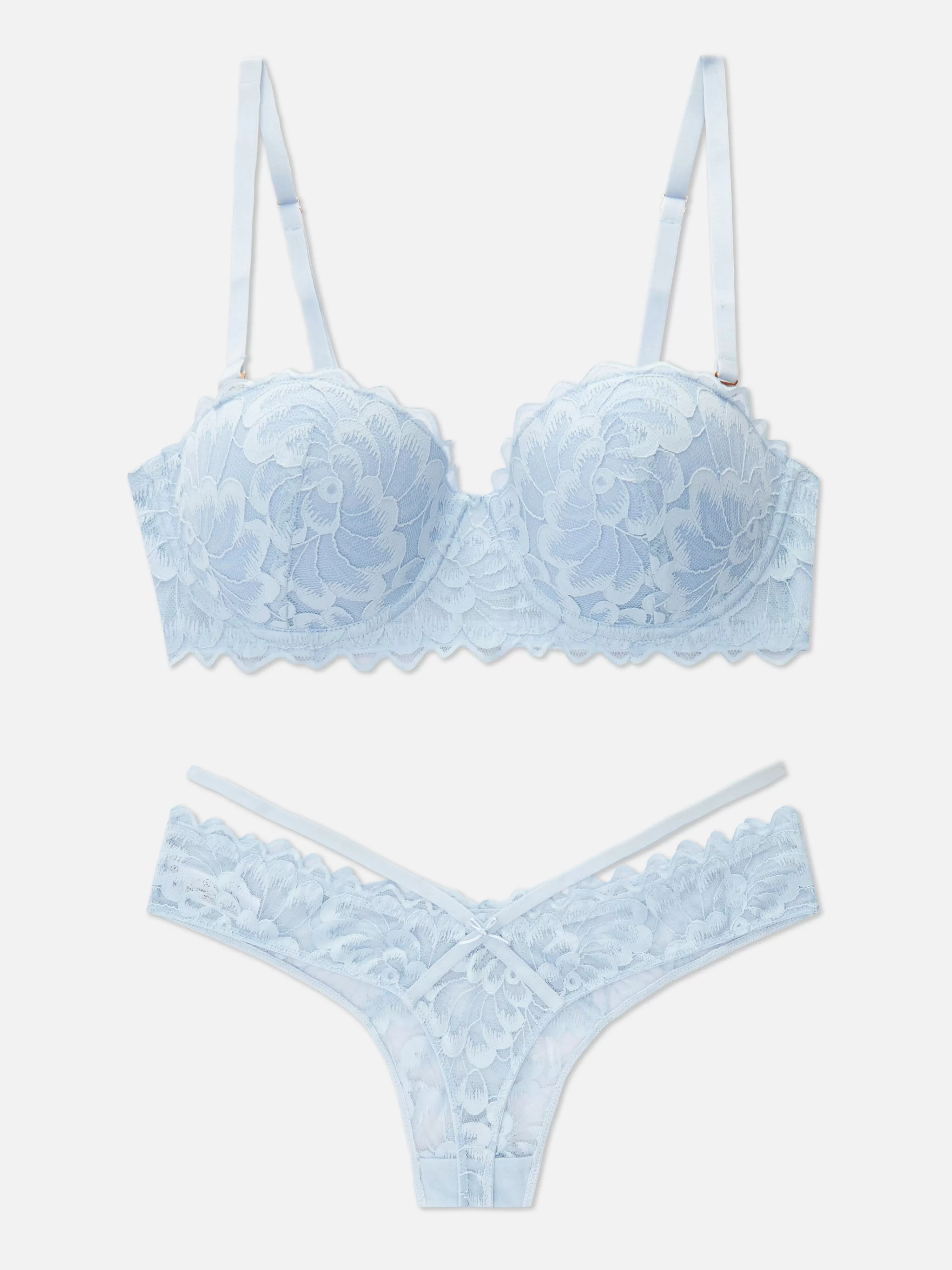 Conjuntos De Lingerie*Primark Conjunto Sutiã Balconette/tanga Renda Azul