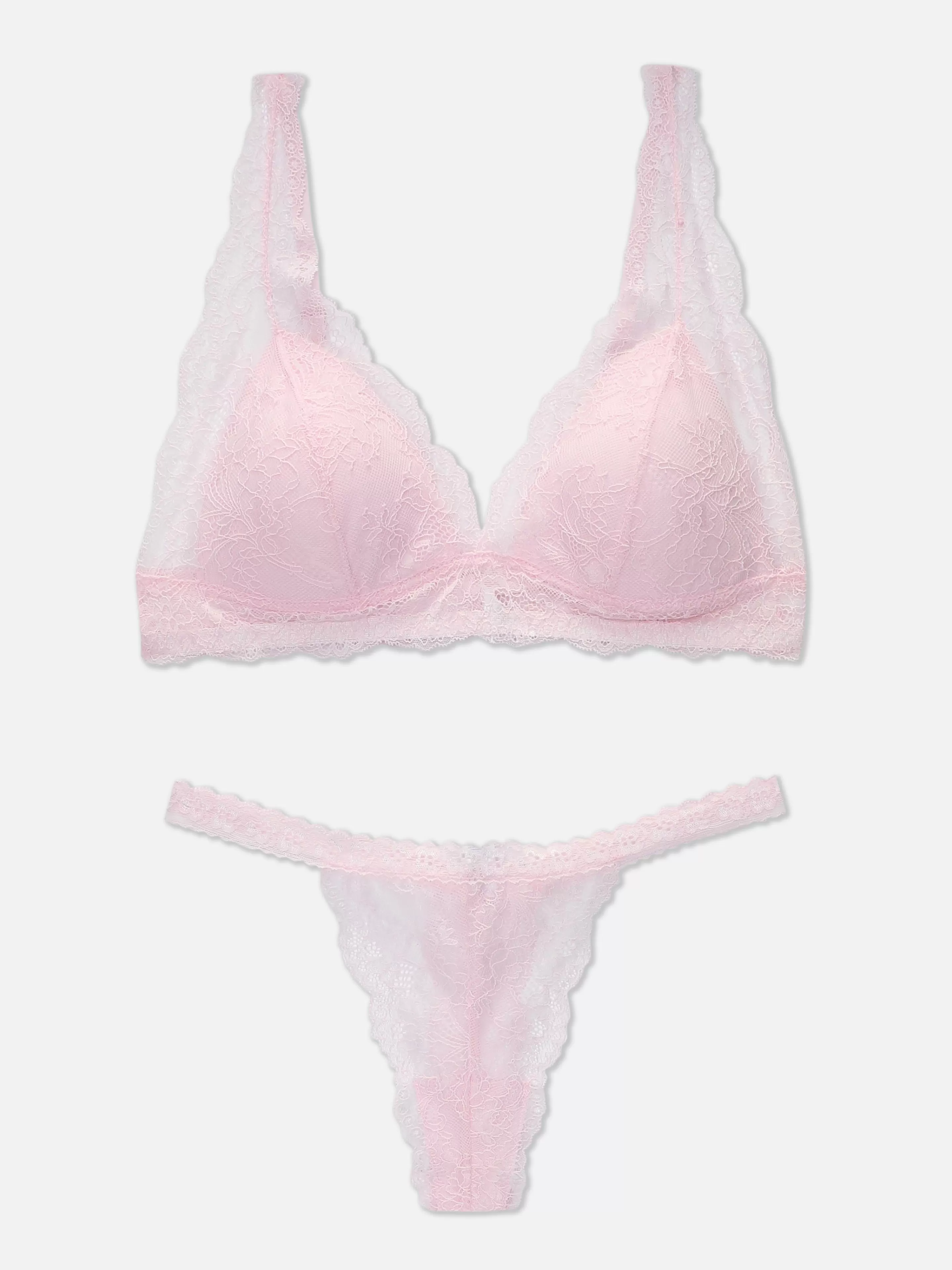 Conjuntos De Lingerie*Primark Conjunto Sutiã Bralette Triângulo/tanga Renda Rosa-claro