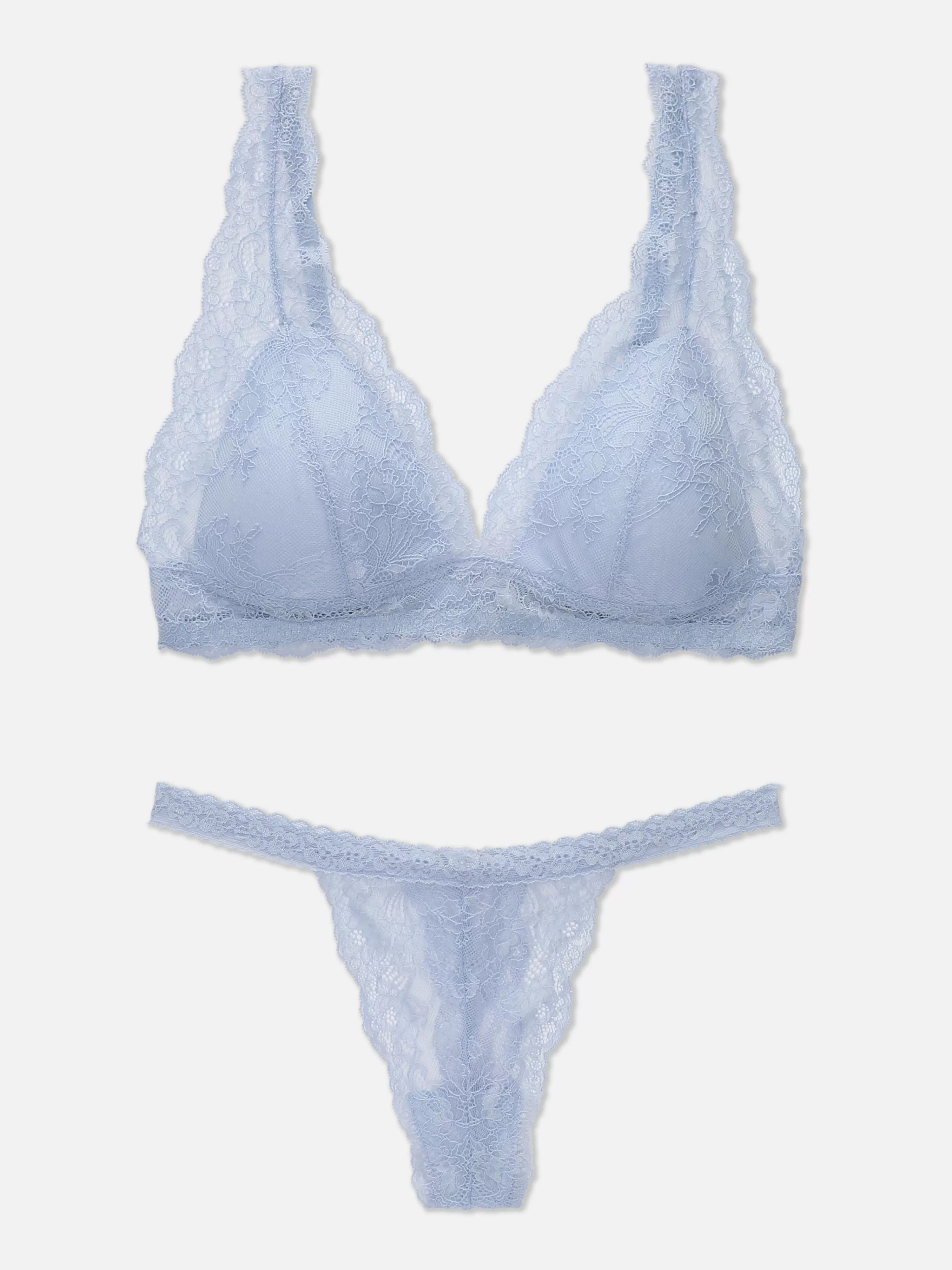 Conjuntos De Lingerie*Primark Conjunto Sutiã Bralette Triângulo/tanga Renda Azul