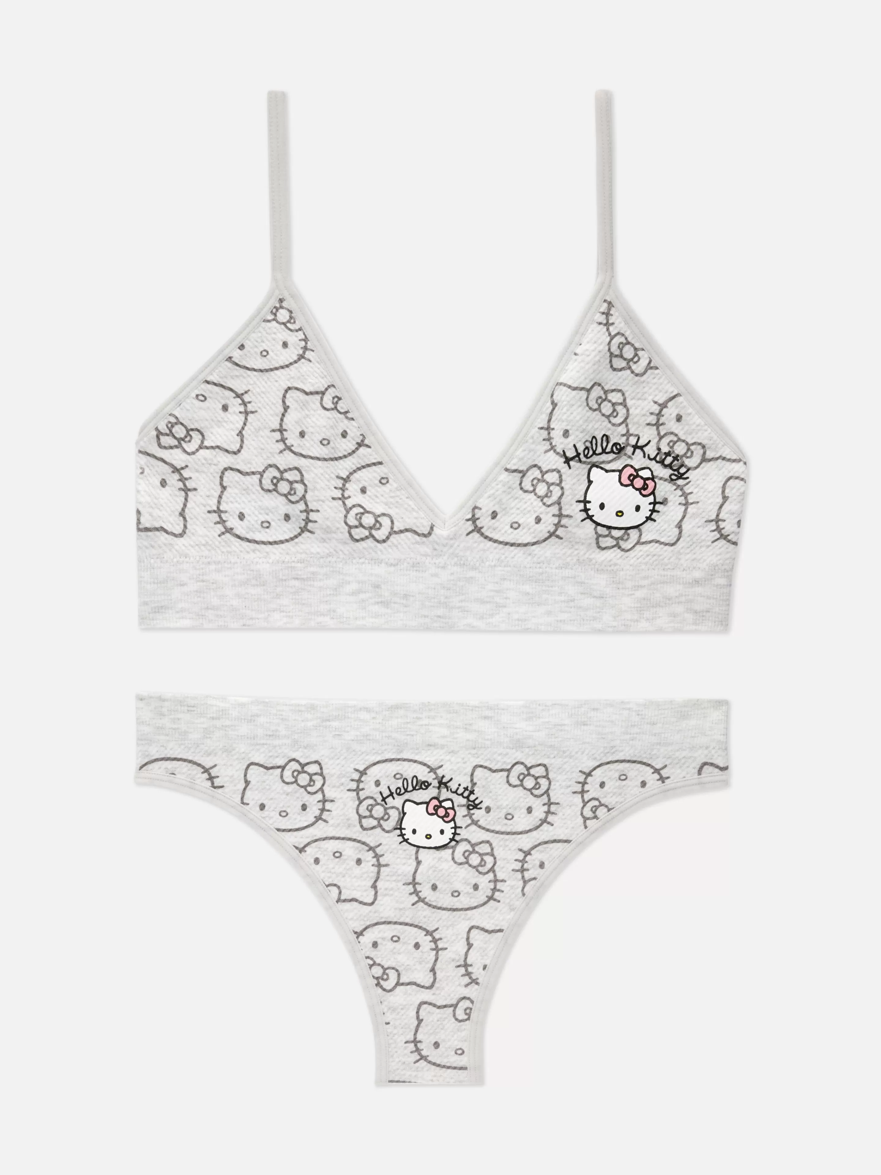 Conjuntos De Lingerie*Primark Conjunto Sutiã Bralette/tanga S/ Costuras Hello Kitty Cinzento marmoreado