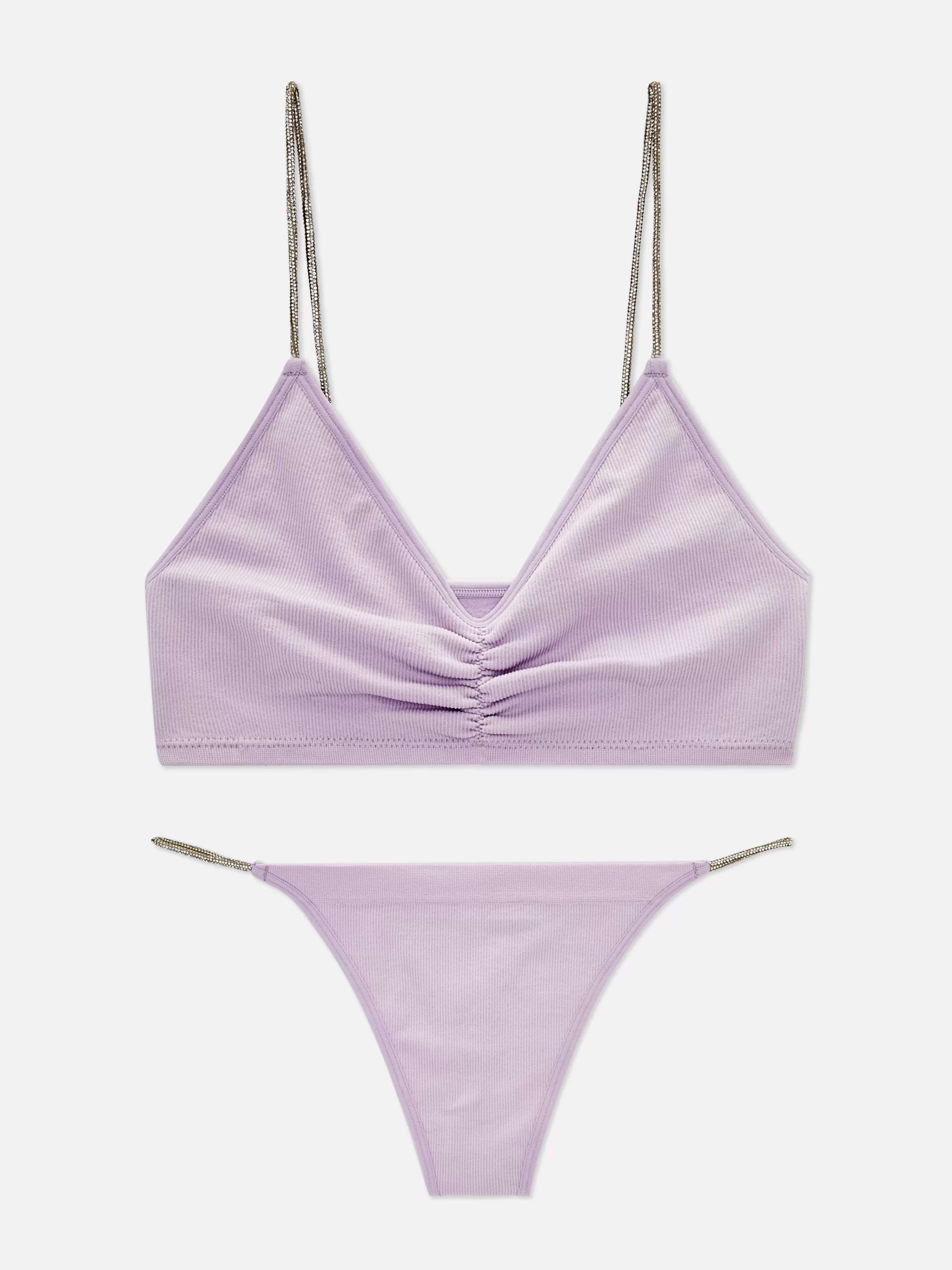 Conjuntos De Lingerie*Primark Conjunto Sutiã Bralette/tanga Tira Brilhantes Lilás