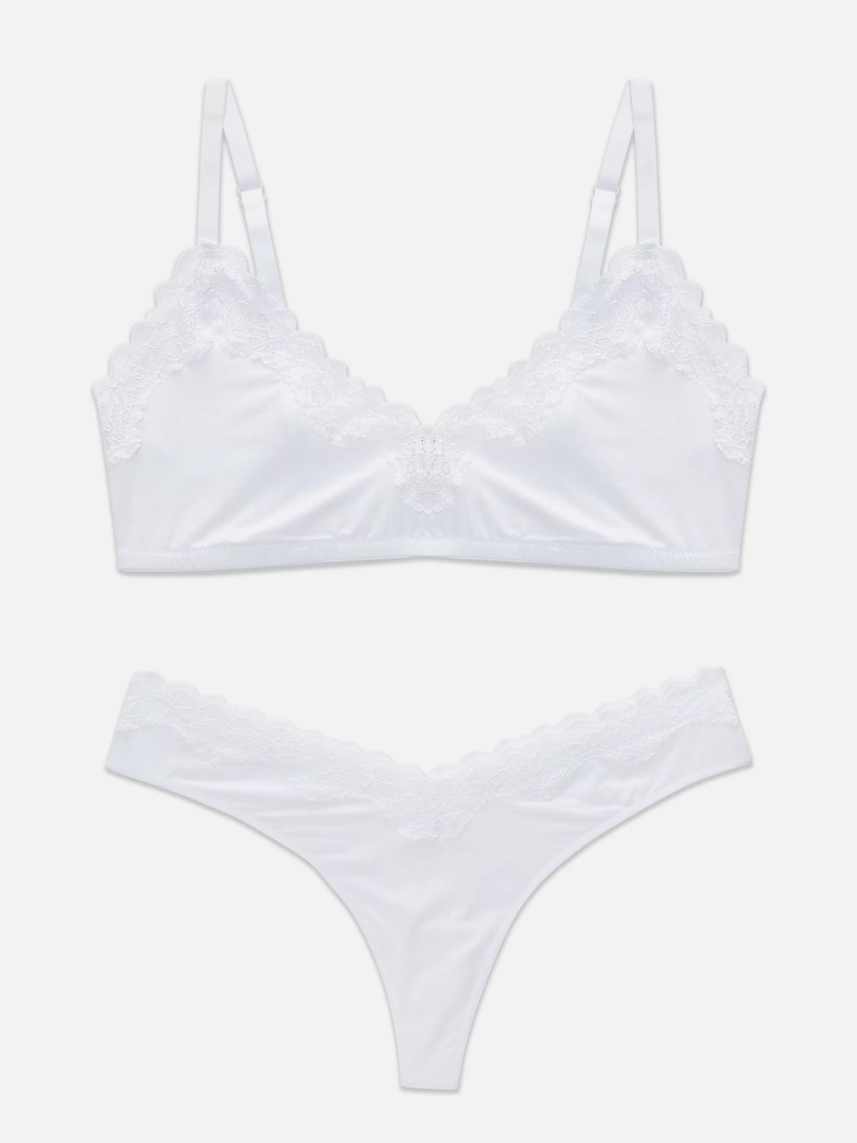 Conjuntos De Lingerie*Primark Conjunto Sutiã Não Almofadado/tanga Rebordo Renda Branco