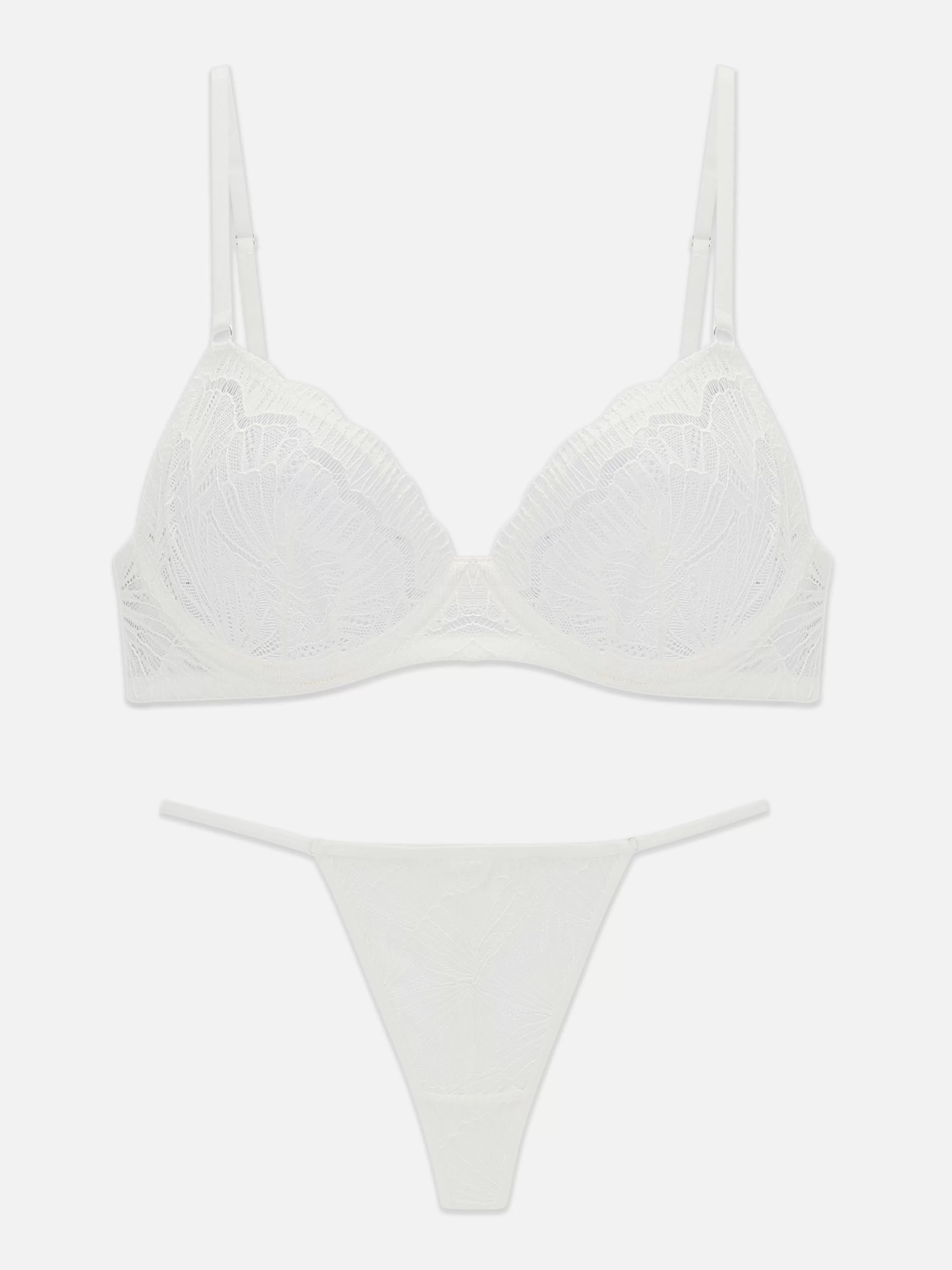 Conjuntos De Lingerie*Primark Conjunto Sutiã Renda Não Almofadado/tanga Fio Dental Branco