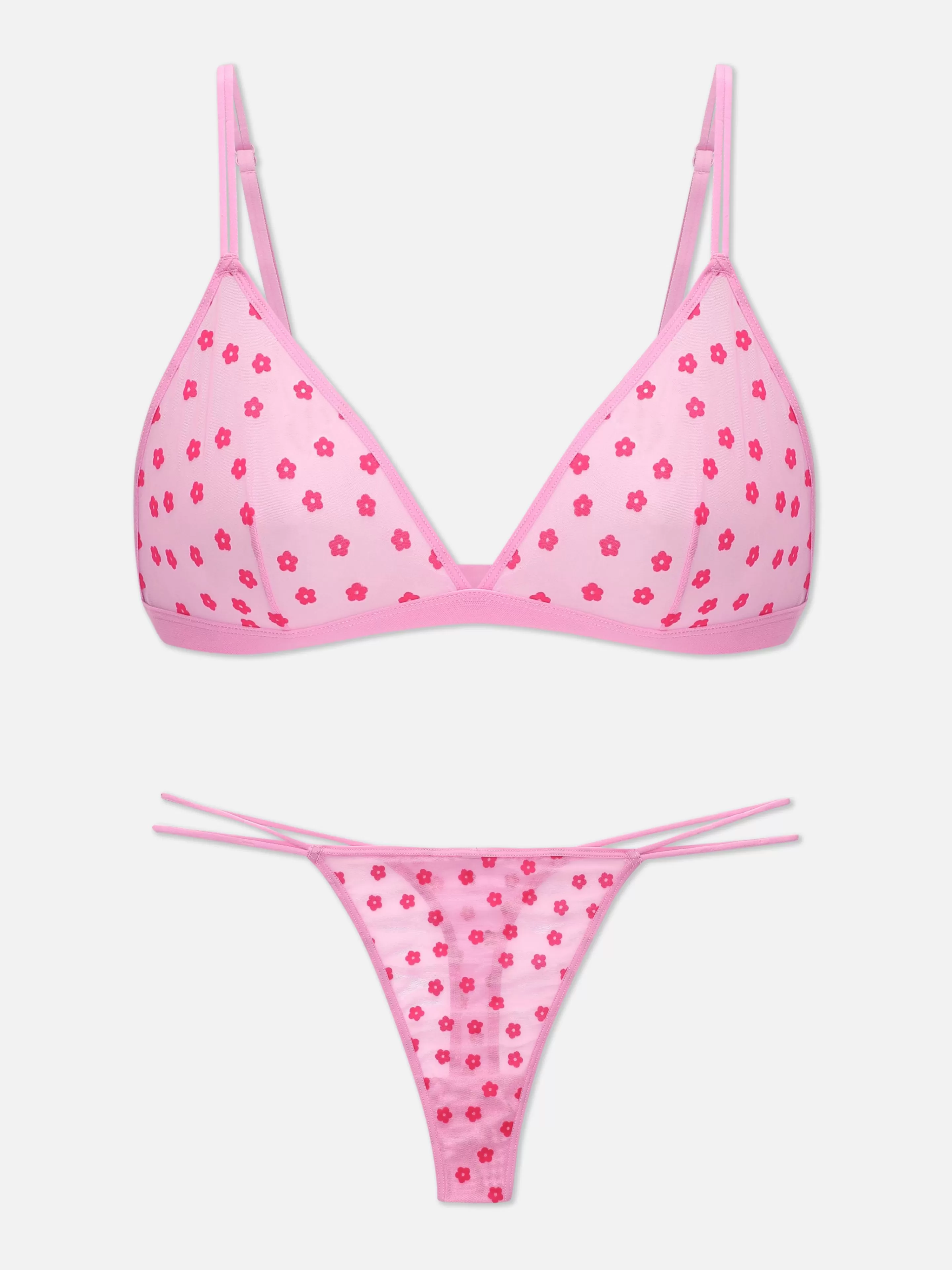 Conjuntos De Lingerie*Primark Conjunto Sutiã Triângulo/tanga Flocado Cor-de-rosa