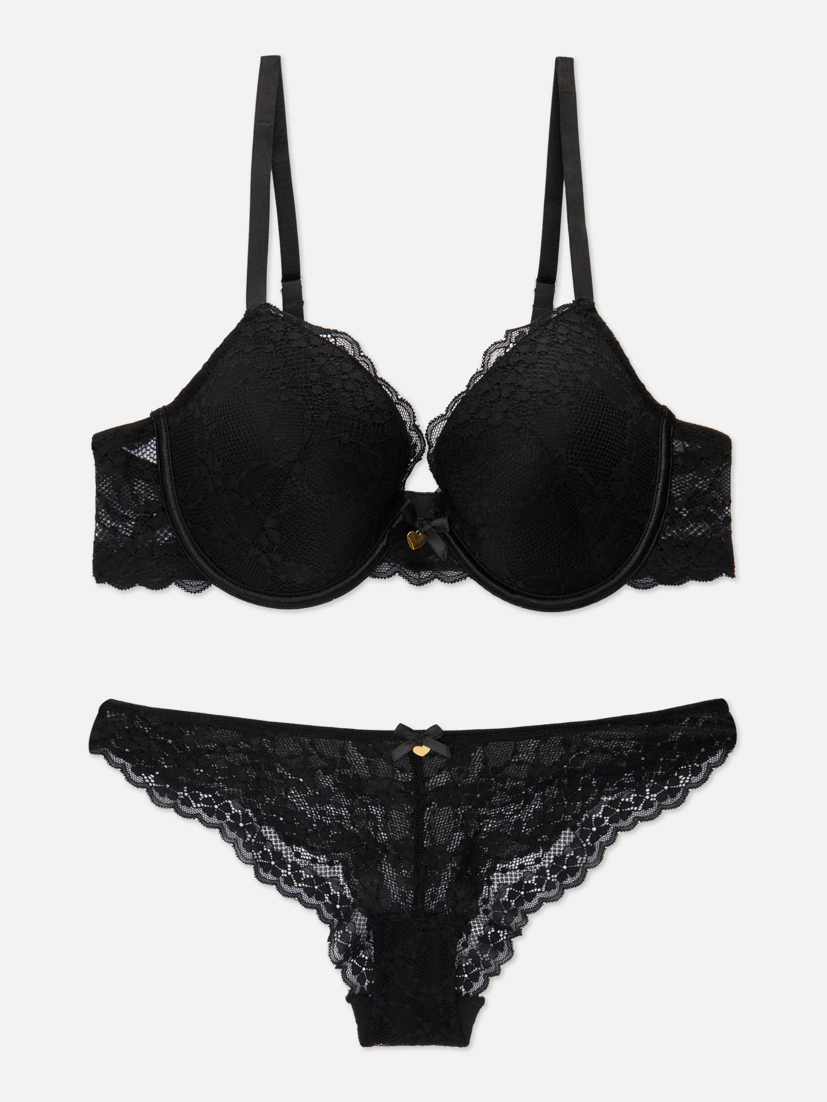 Conjuntos De Lingerie*Primark Conjunto Sutiã T-shirt/cuecas Renda Preto