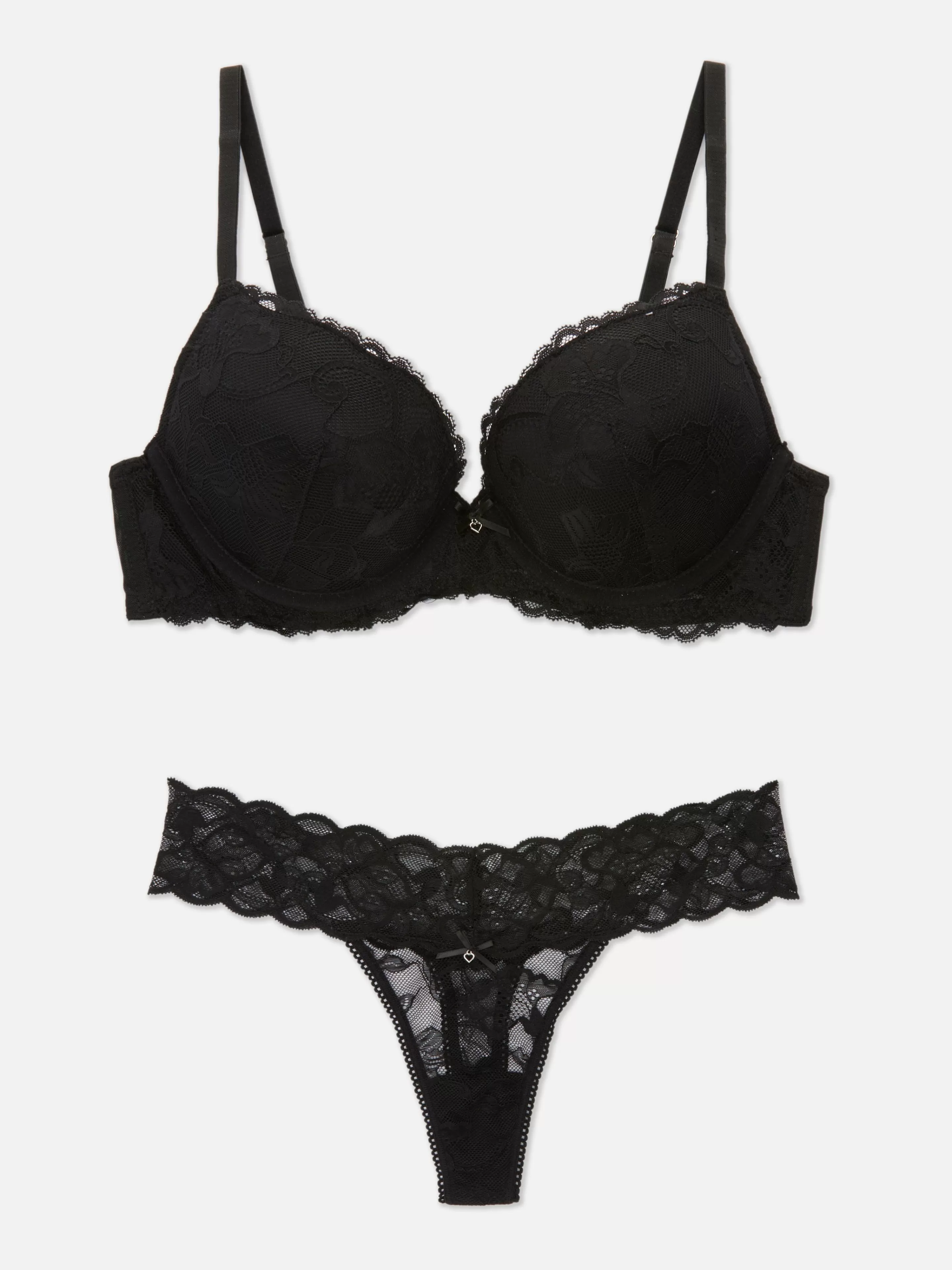 Conjuntos De Lingerie*Primark Conjunto Sutiã/tanga Renda Maximise Preto