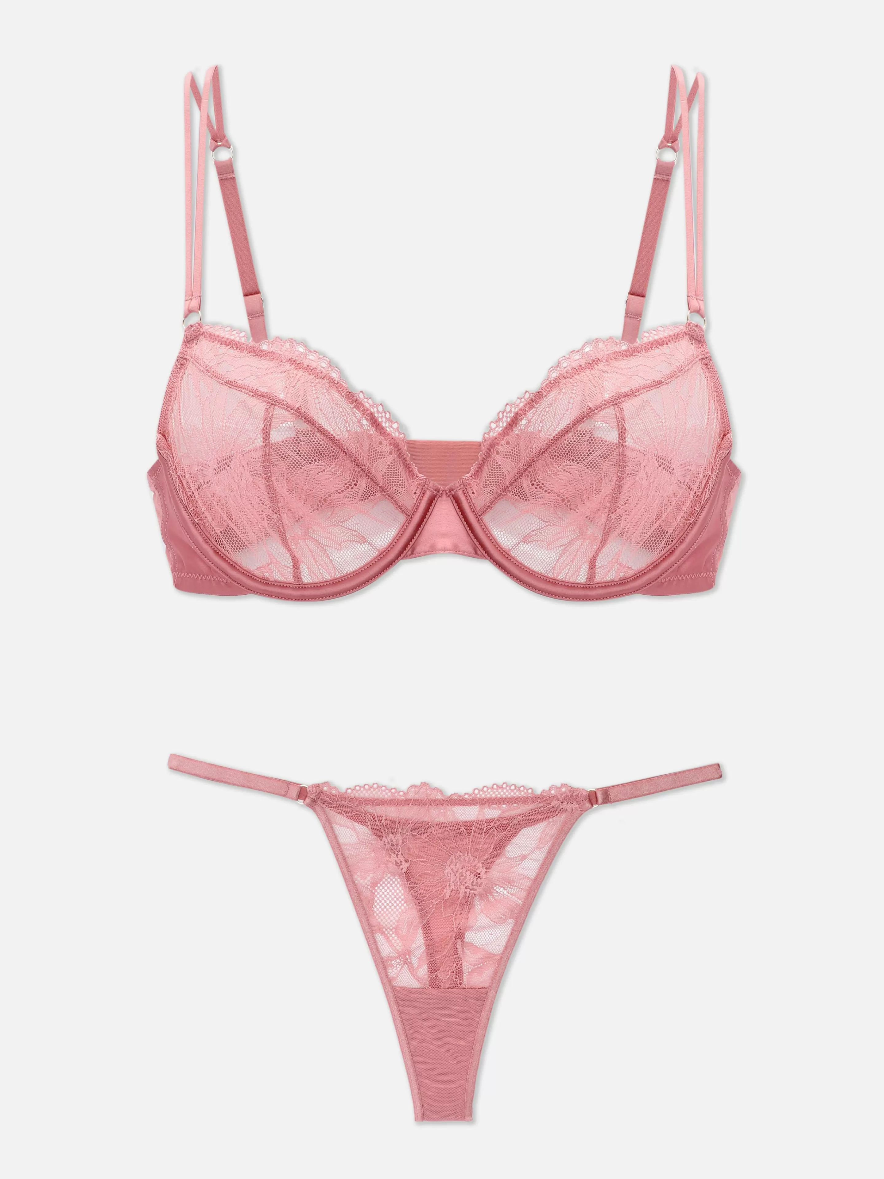 Conjuntos De Lingerie*Primark Conjunto Tanga/sutiã Não Almofadado Renda Rosa-claro