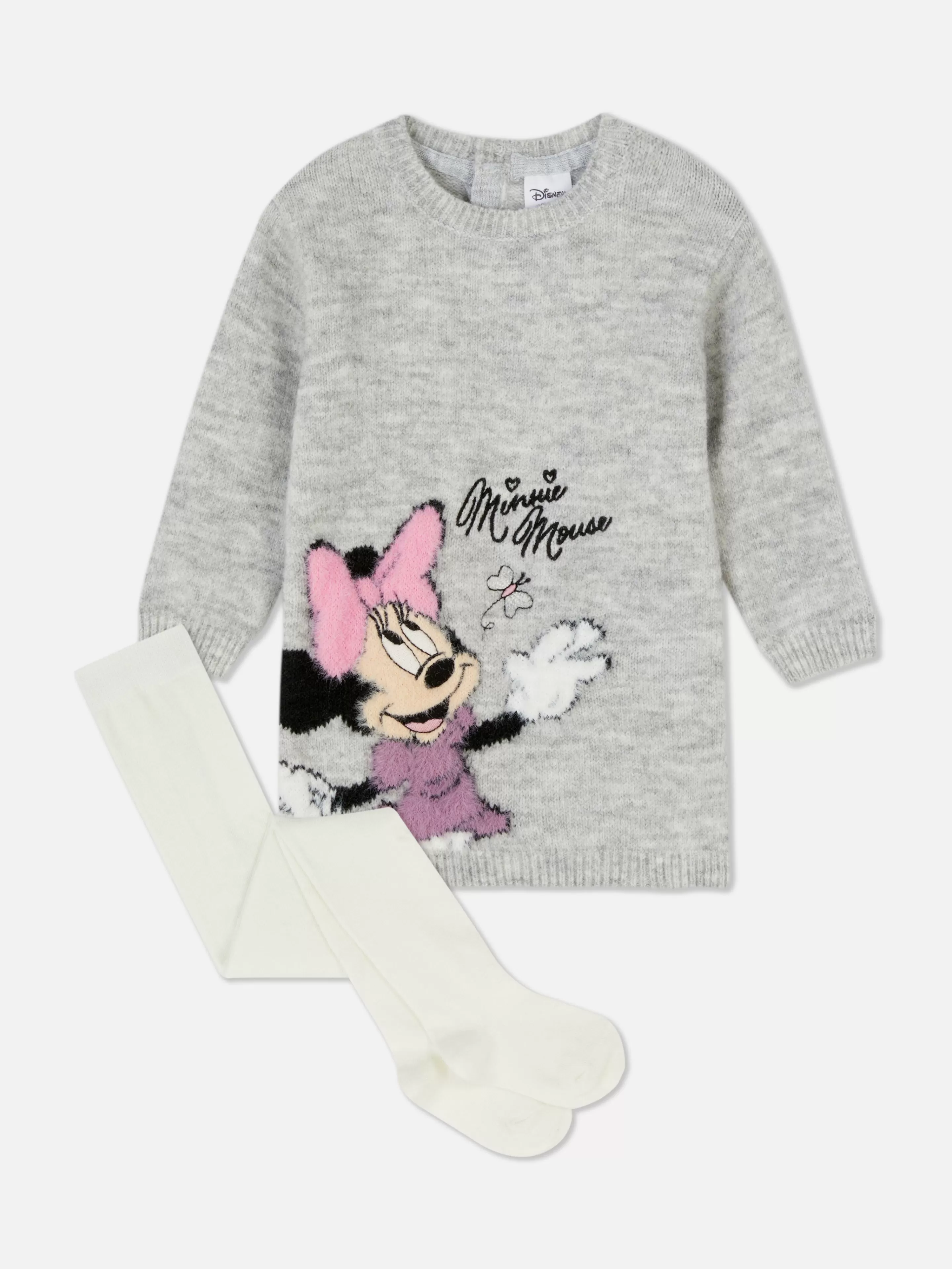 Vestidos E Saias*Primark Conjunto Vestido Malha/collants Disney Minnie Cinzento