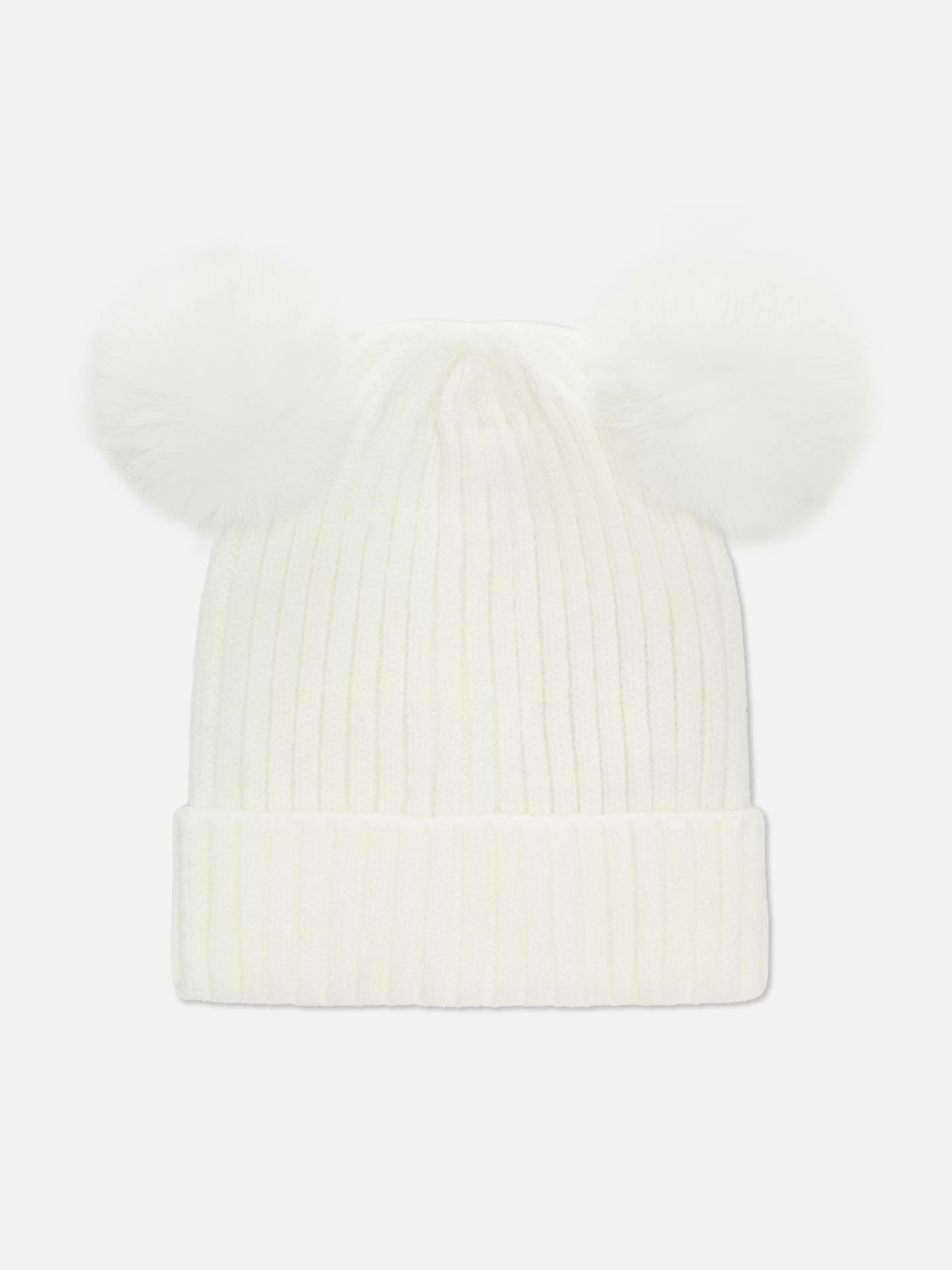 Chapéus E Luvas*Primark Gorro Malha Pompom Creme