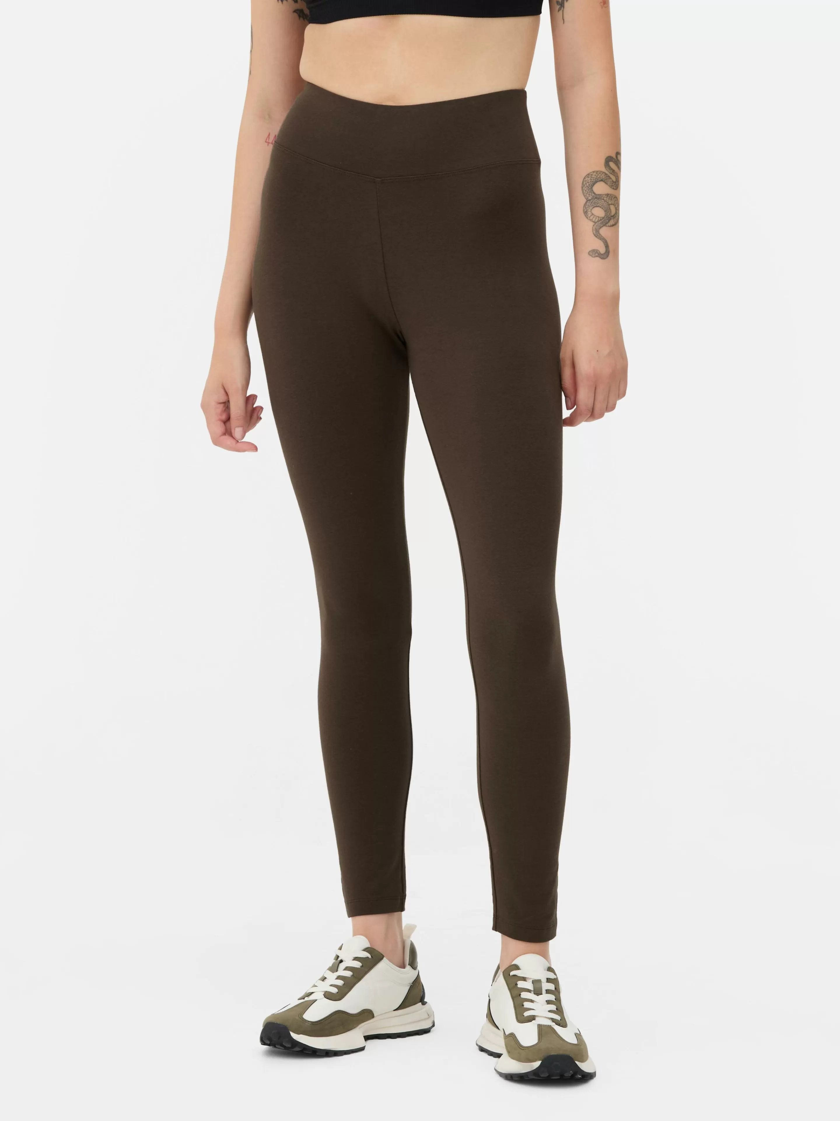 Calças E Leggings*Primark Leggings Malha Cintura Subida Castanho-escuro