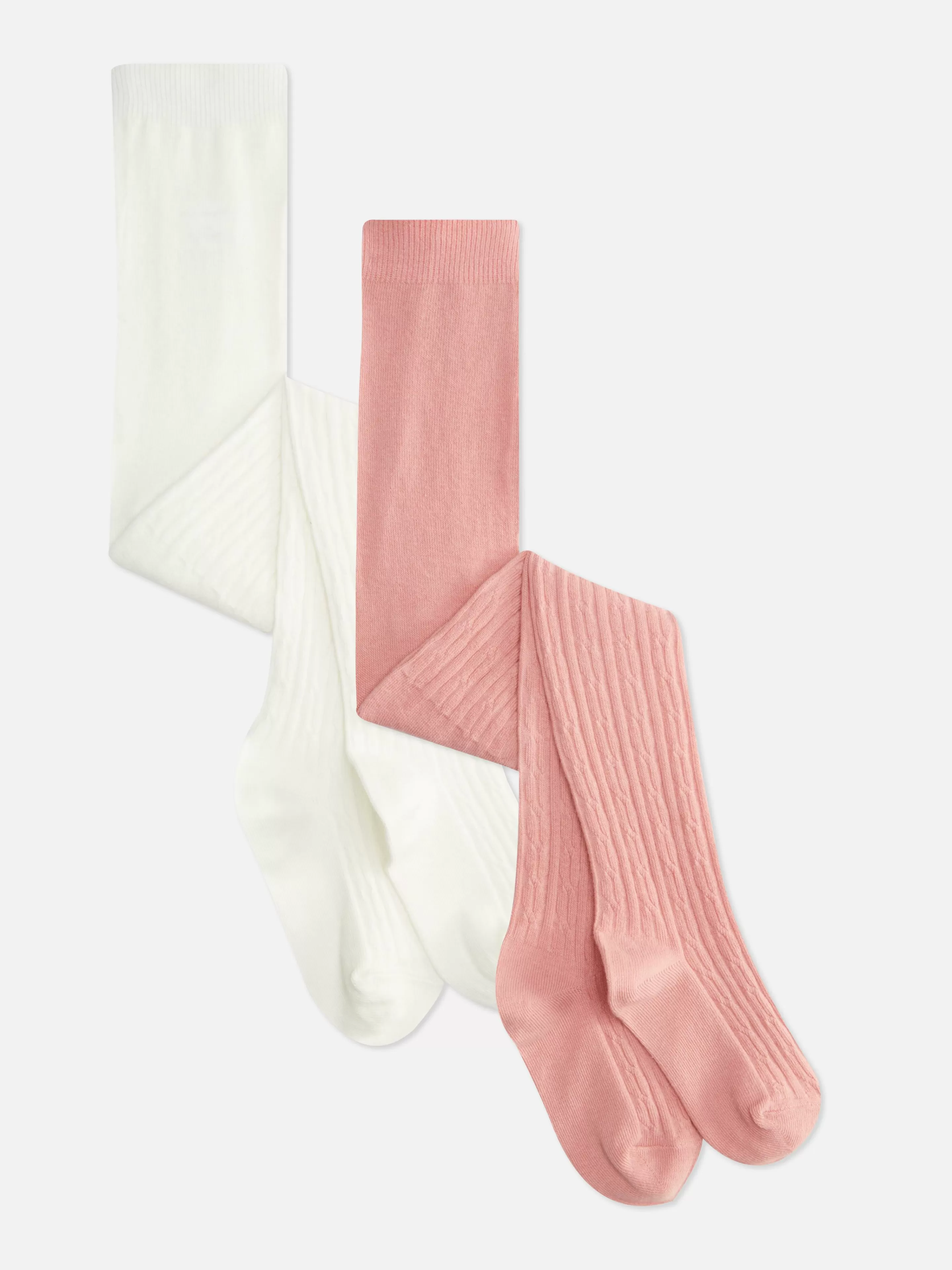 Meias E Collants*Primark Pack 2 Collants Malha Entrançada Cor-de-rosa