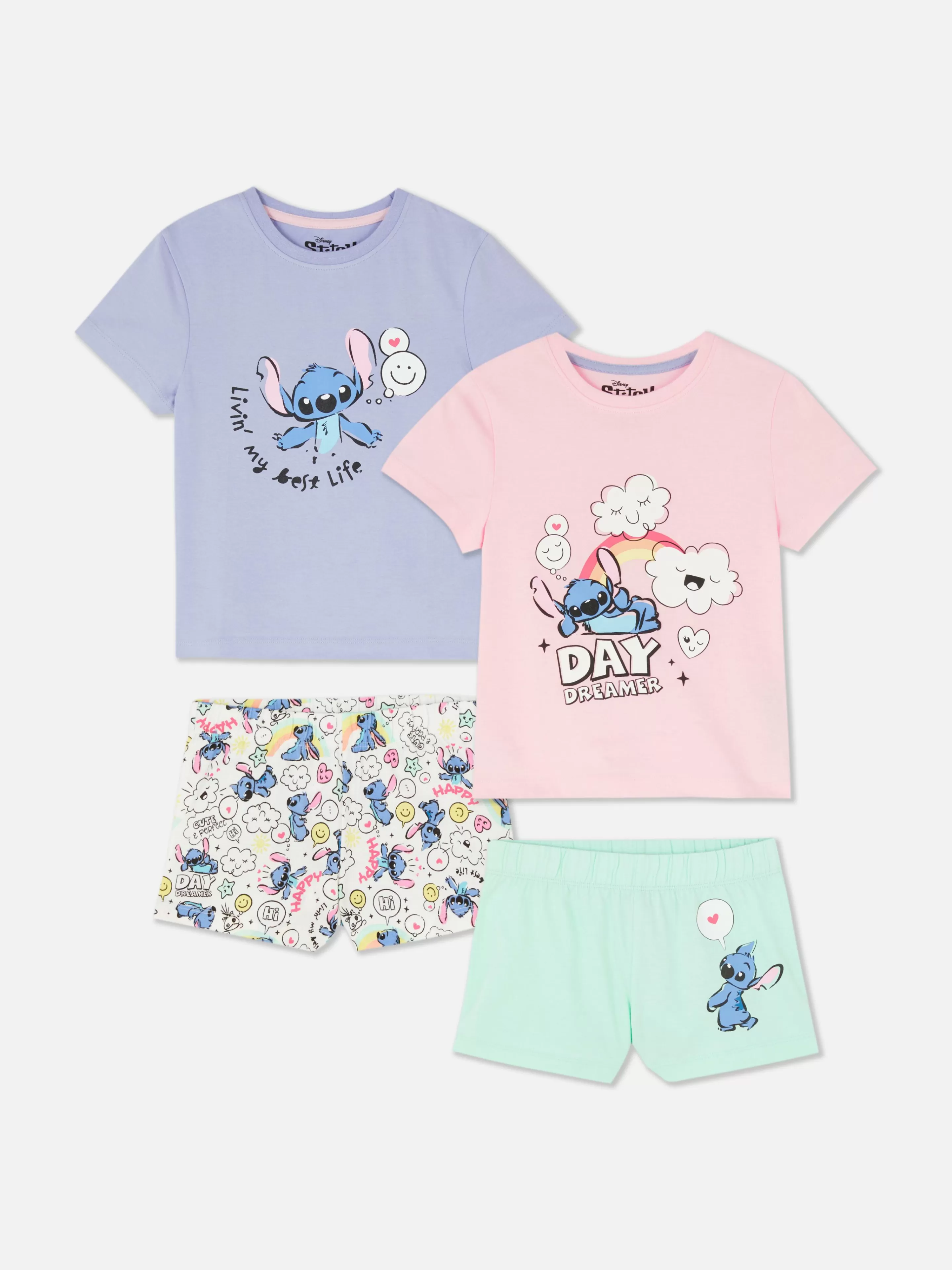 Pijamas E Roupa De Dormir*Primark Pack 2 Pijamas Calções Disney Lilo & Stitch Multicolor