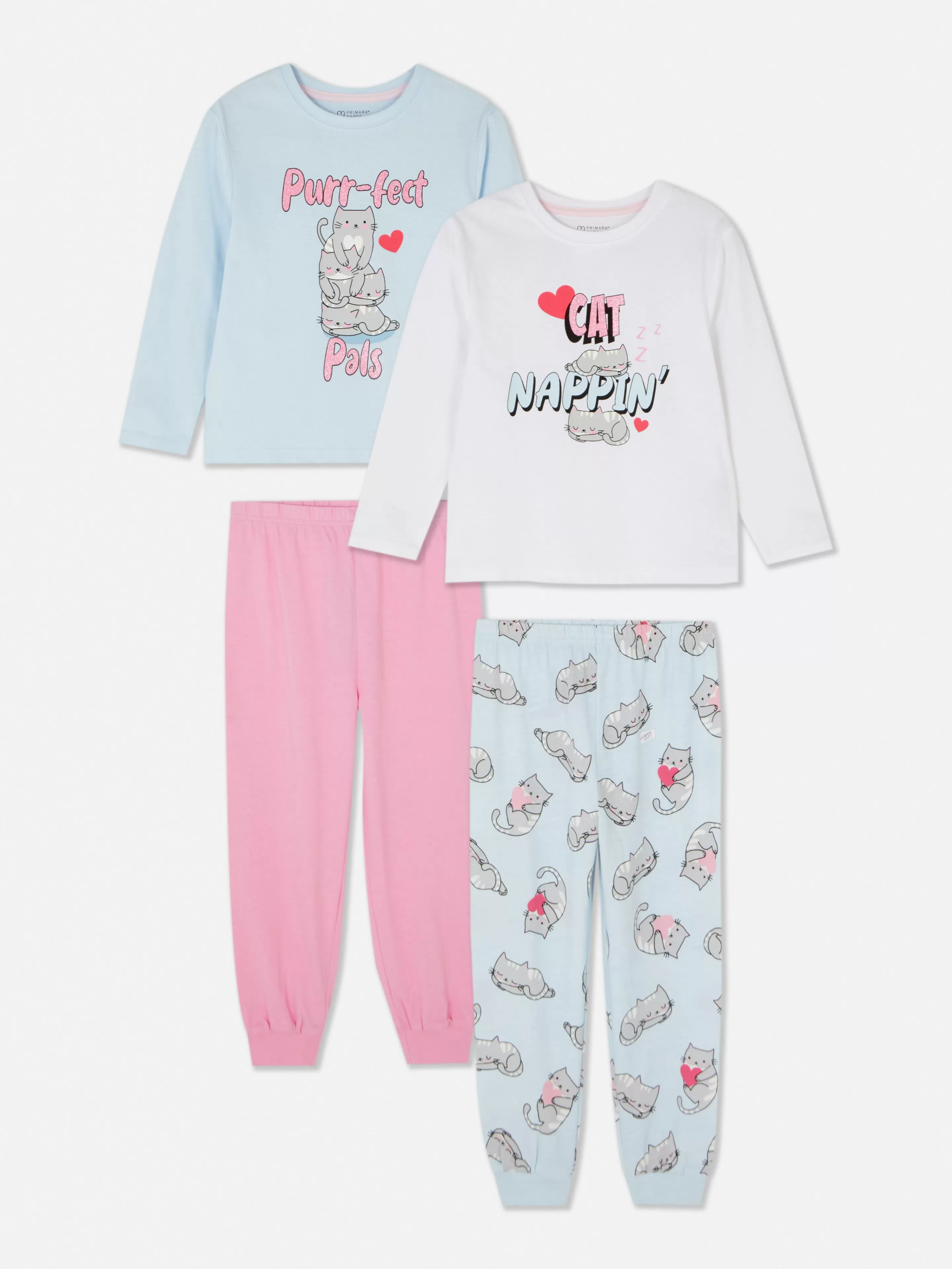 Pijamas E Roupa De Dormir*Primark Pack 2 Pijamas Compridos Design Gato Multicolor