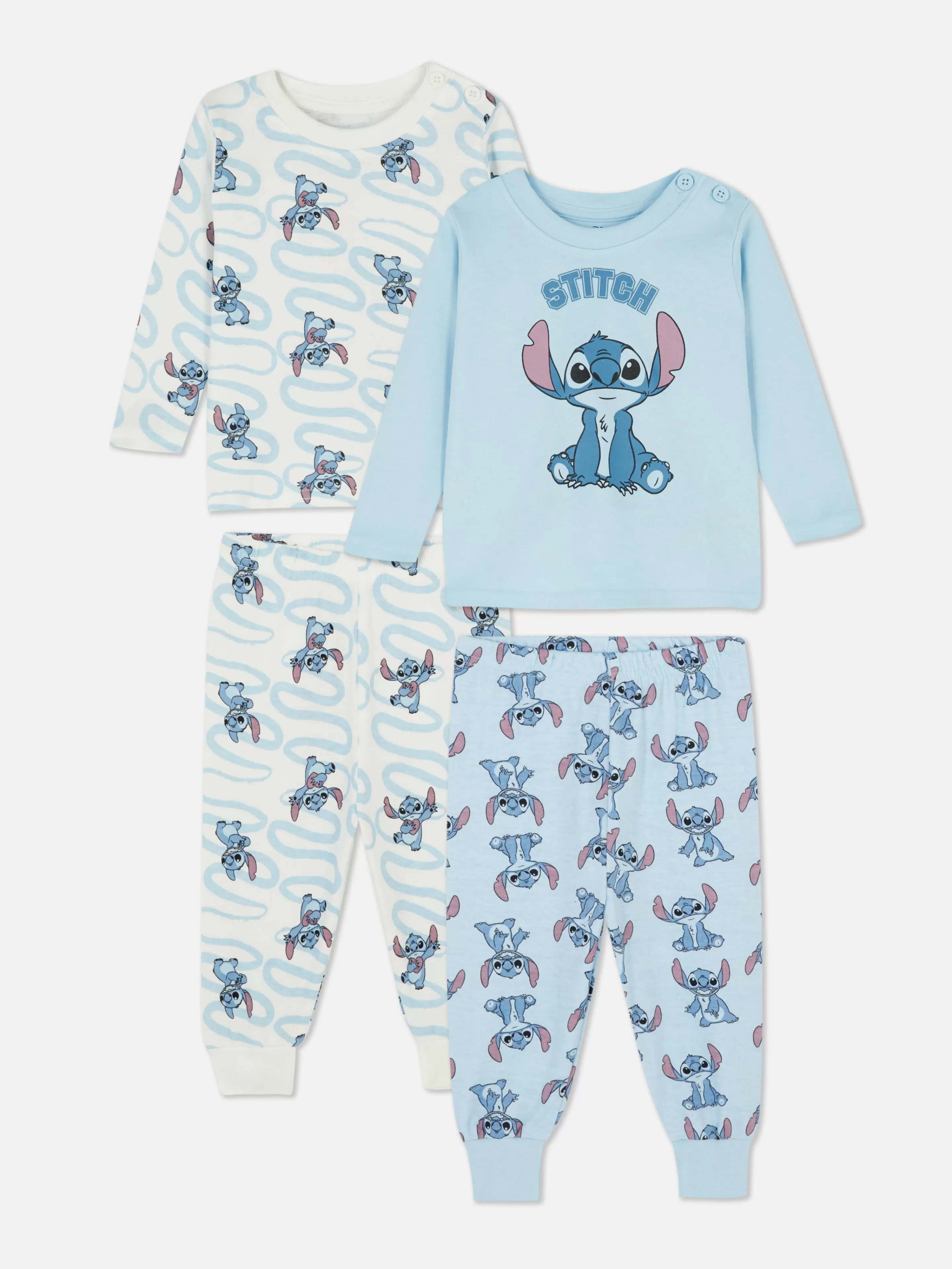 Pijamas E Roupa De Dormir*Primark Pack 2 Pijamas Manga Comprida Disney Stitch Azul