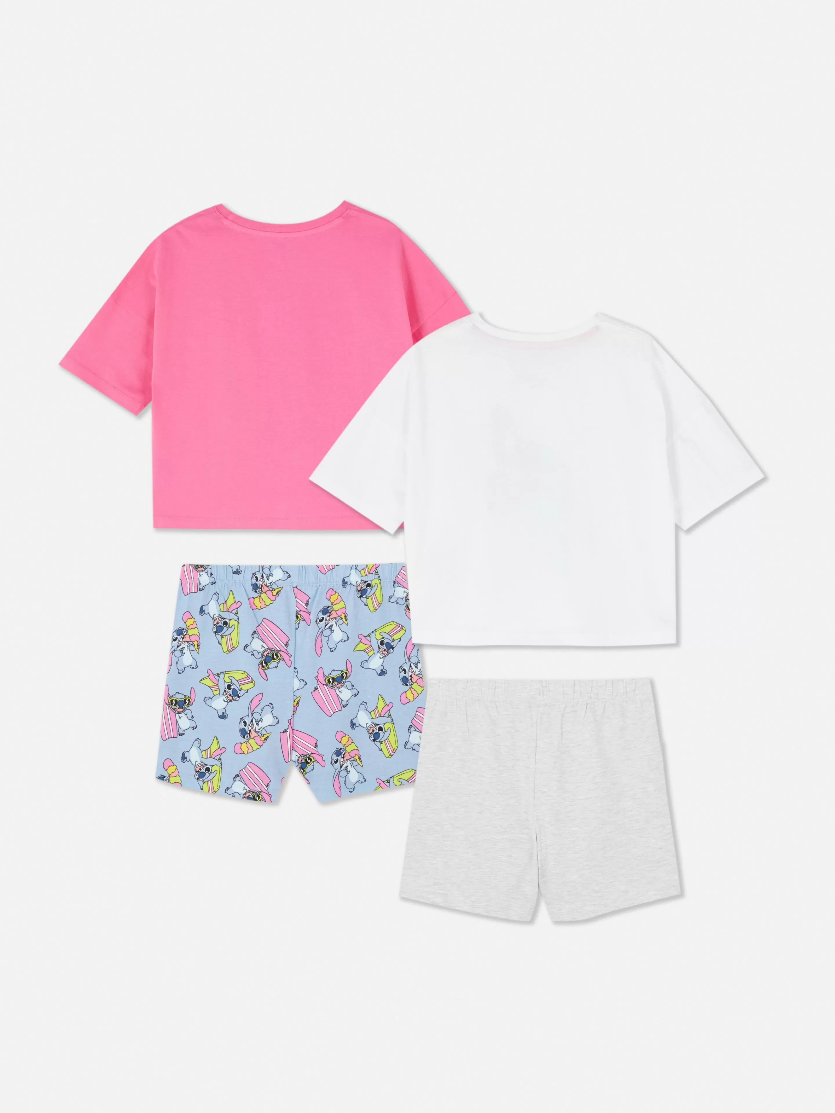 Pijamas E Roupa De Dormir*Primark Pack 2 Pijamas Manga Curta Disney Lilo & Stitch Branco