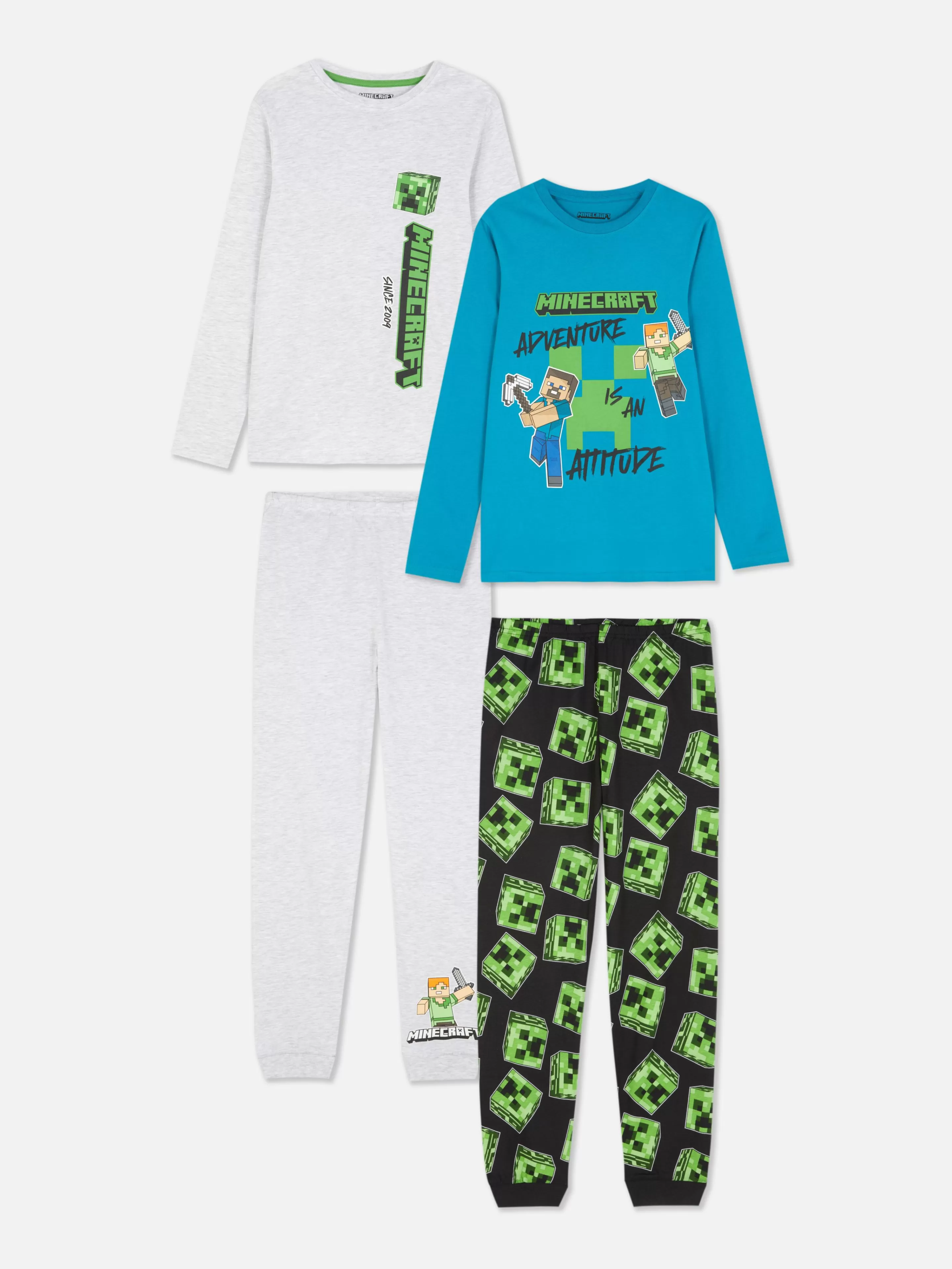 Pijamas E Roupa De Dormir*Primark Pack 2 Pijamas Minecraft Azul-petróleo