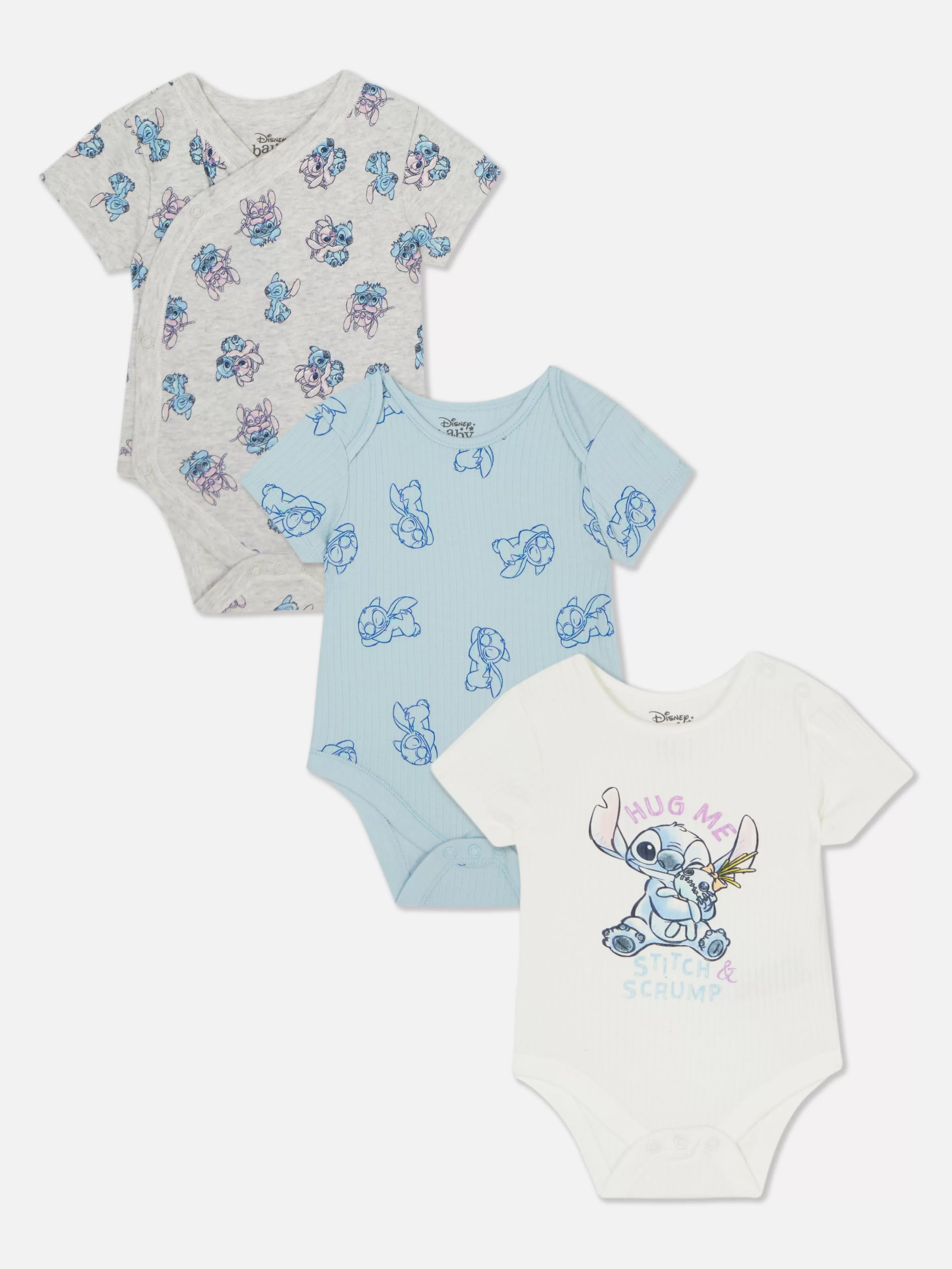 Bodies E Tops Sem Mangas*Primark Pack 3 Babygrows Disney Lilo & Stitch Azul