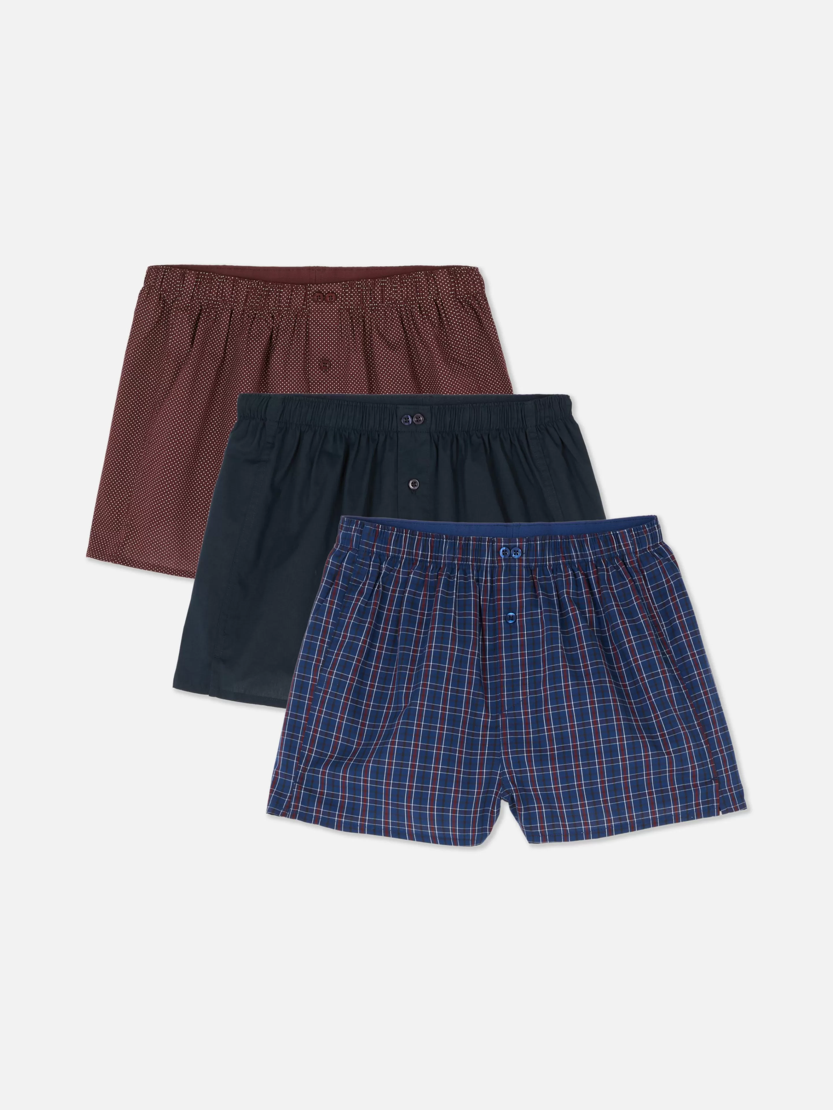 Roupa Interior*Primark Pack 3 Boxers Padrões Sortidos Cor de vinho