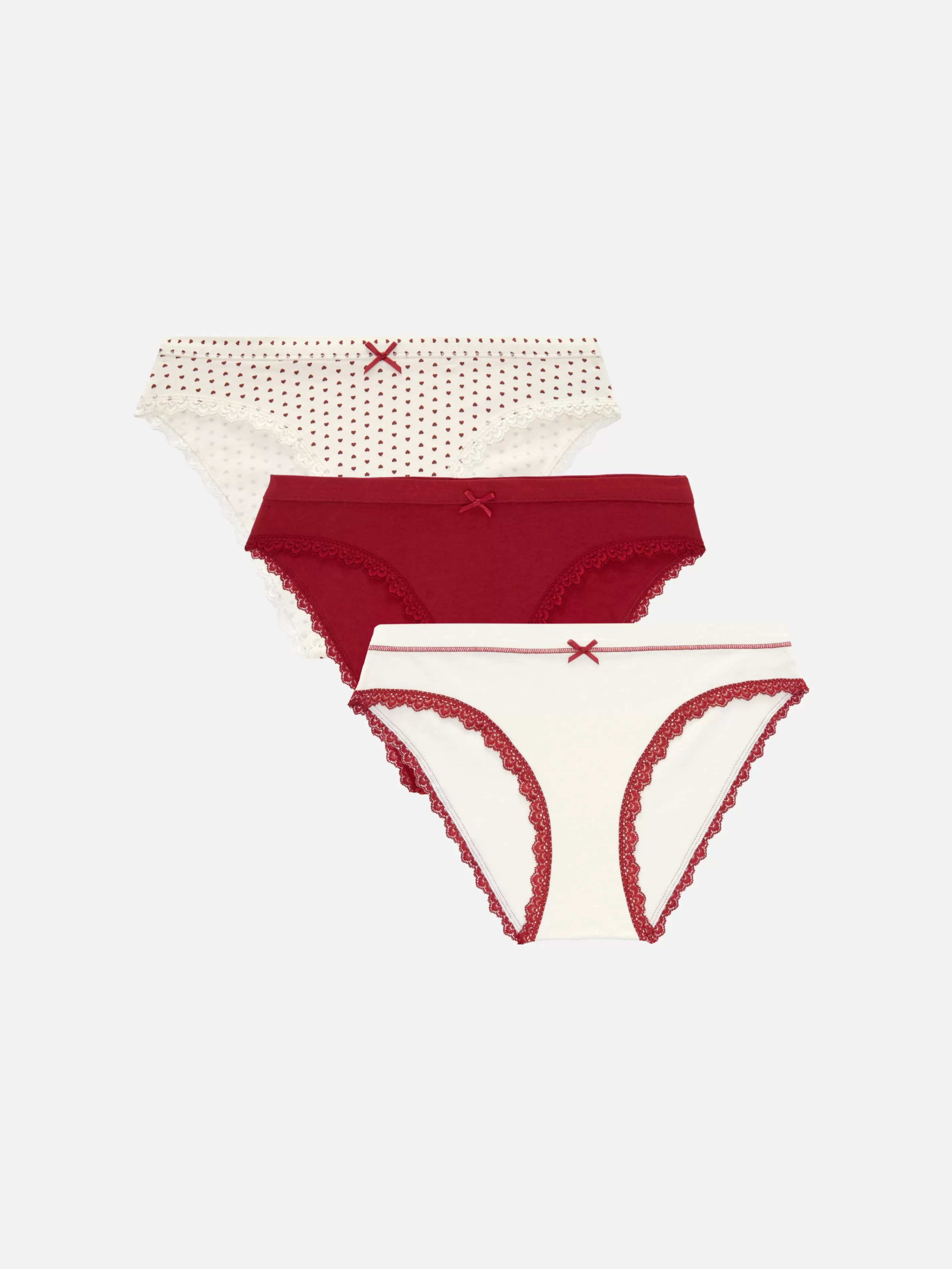 Cuecas*Primark Pack 3 Cuecas Mini Rebordo Renda Vermelho-escuro