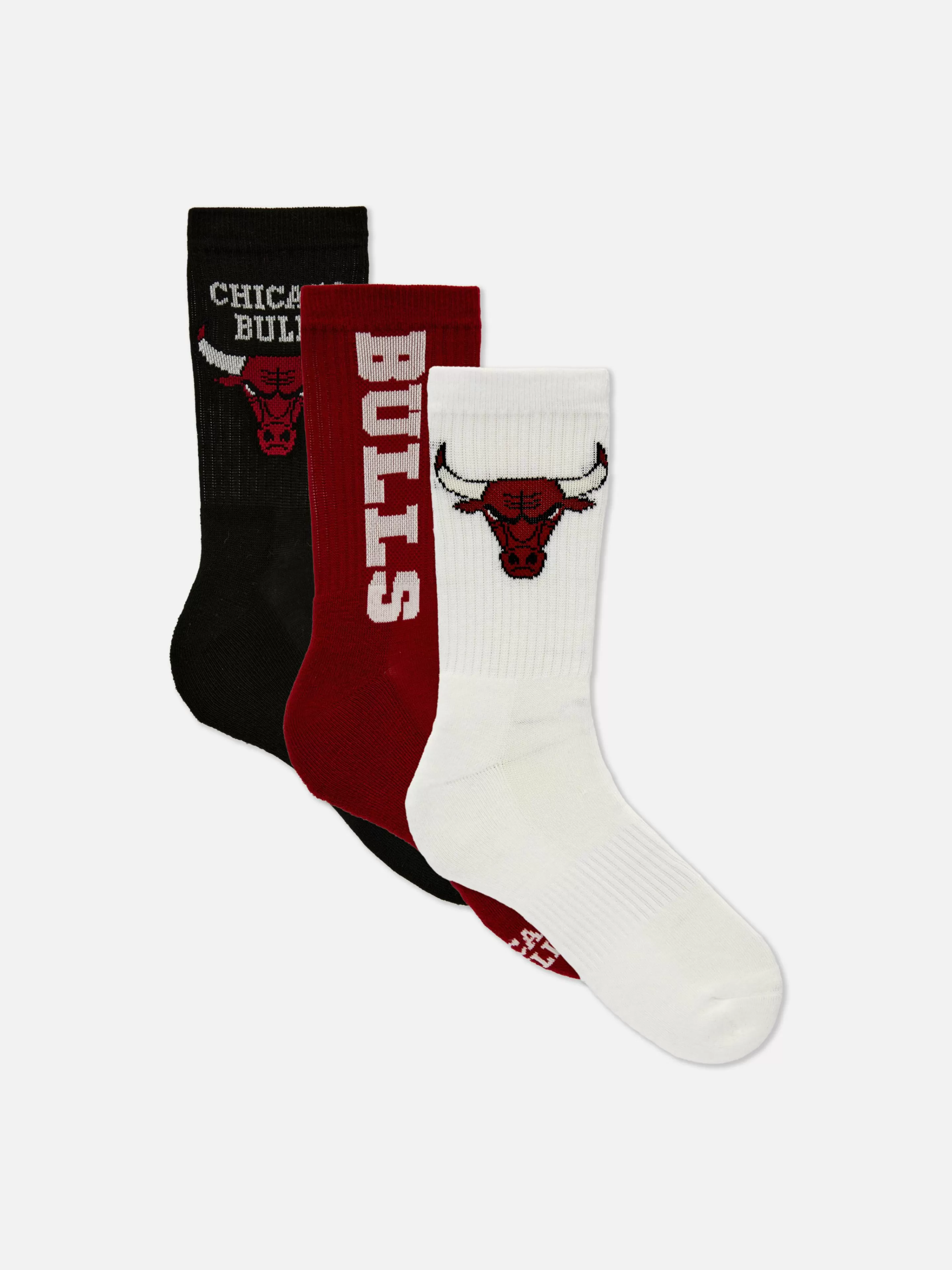 Meias*Primark Pack 3 Meias Cano Médio NBA Chicago Bulls Multicolor