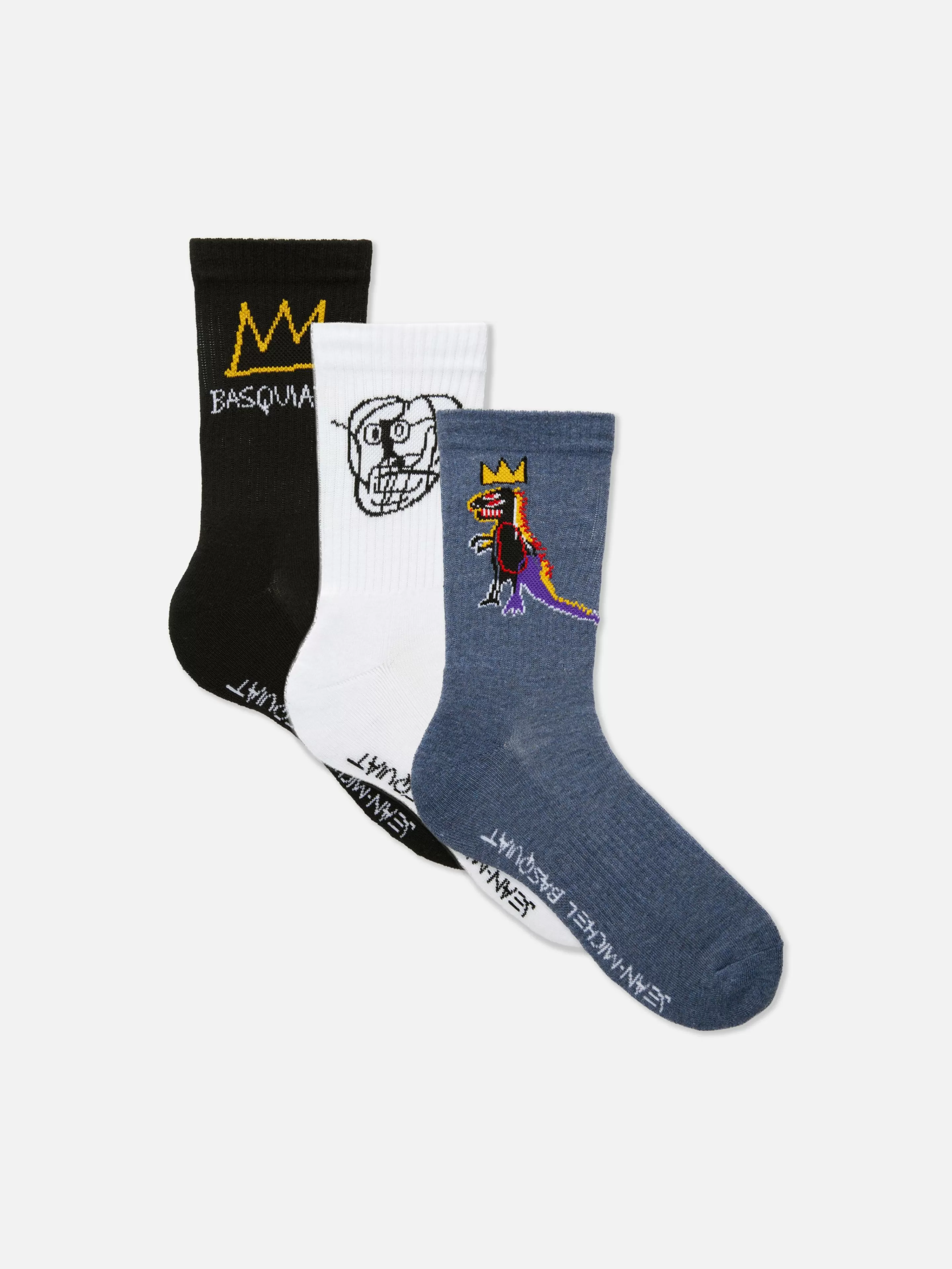 Meias*Primark Pack 3 Pares Meias Cano Médio Basquiat Multicolor