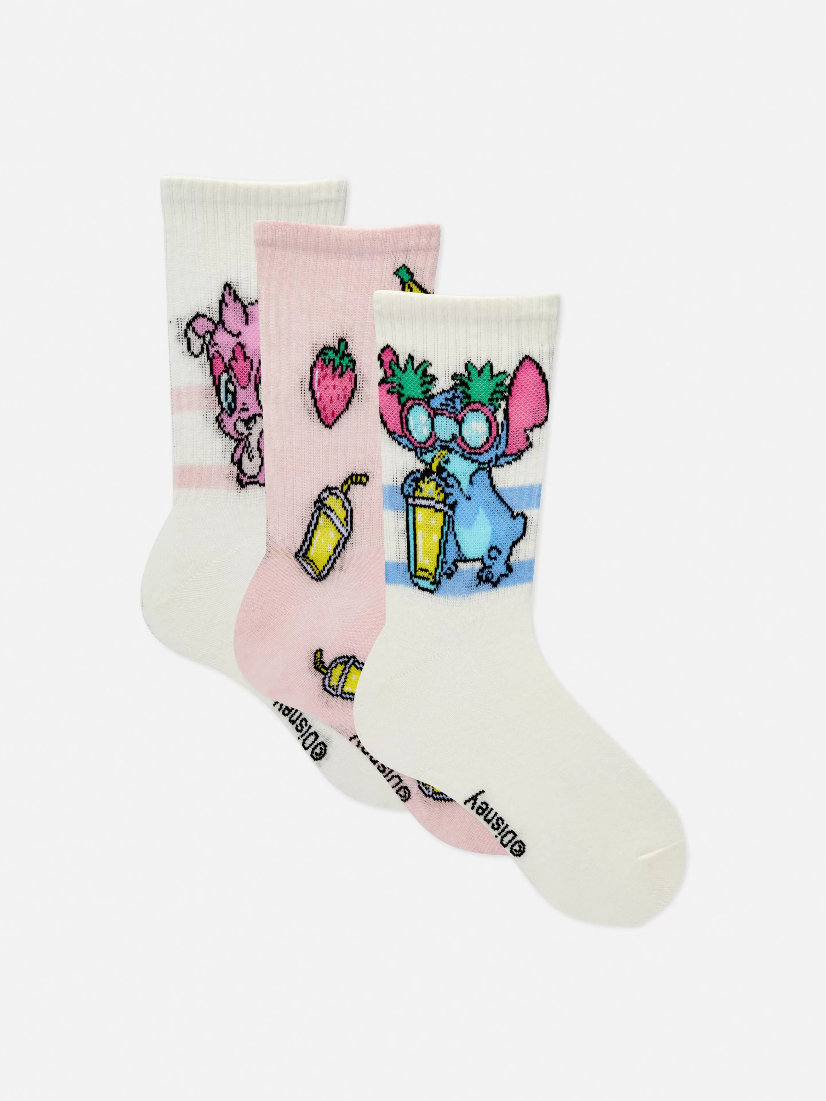 Meias*Primark Pack 3 Pares Meias Disney Lilo & Stitch Branco