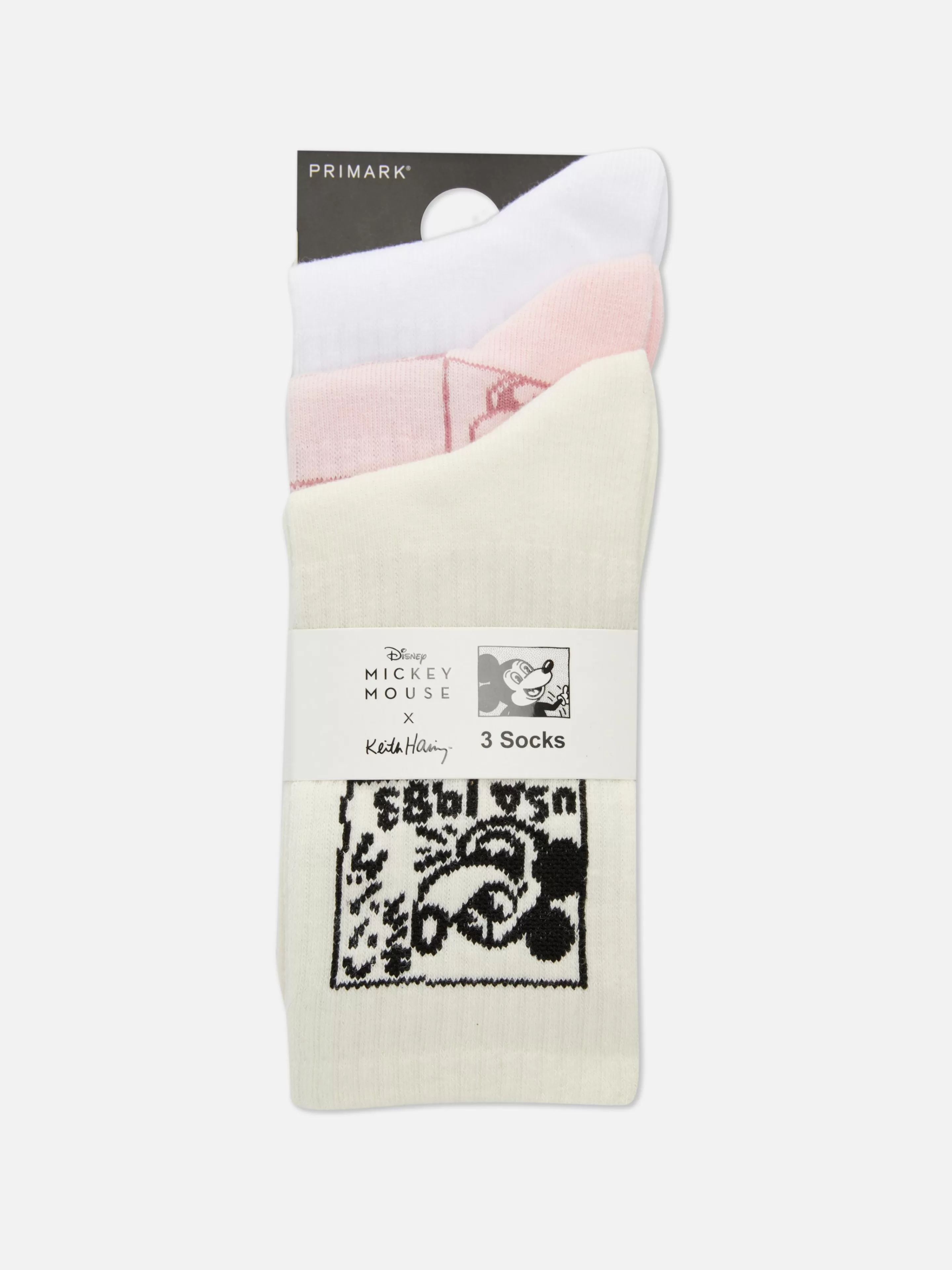 Meias*Primark Pack 3 Pares Meias Disney Mickey Mouse X Keith Haring Vermelho