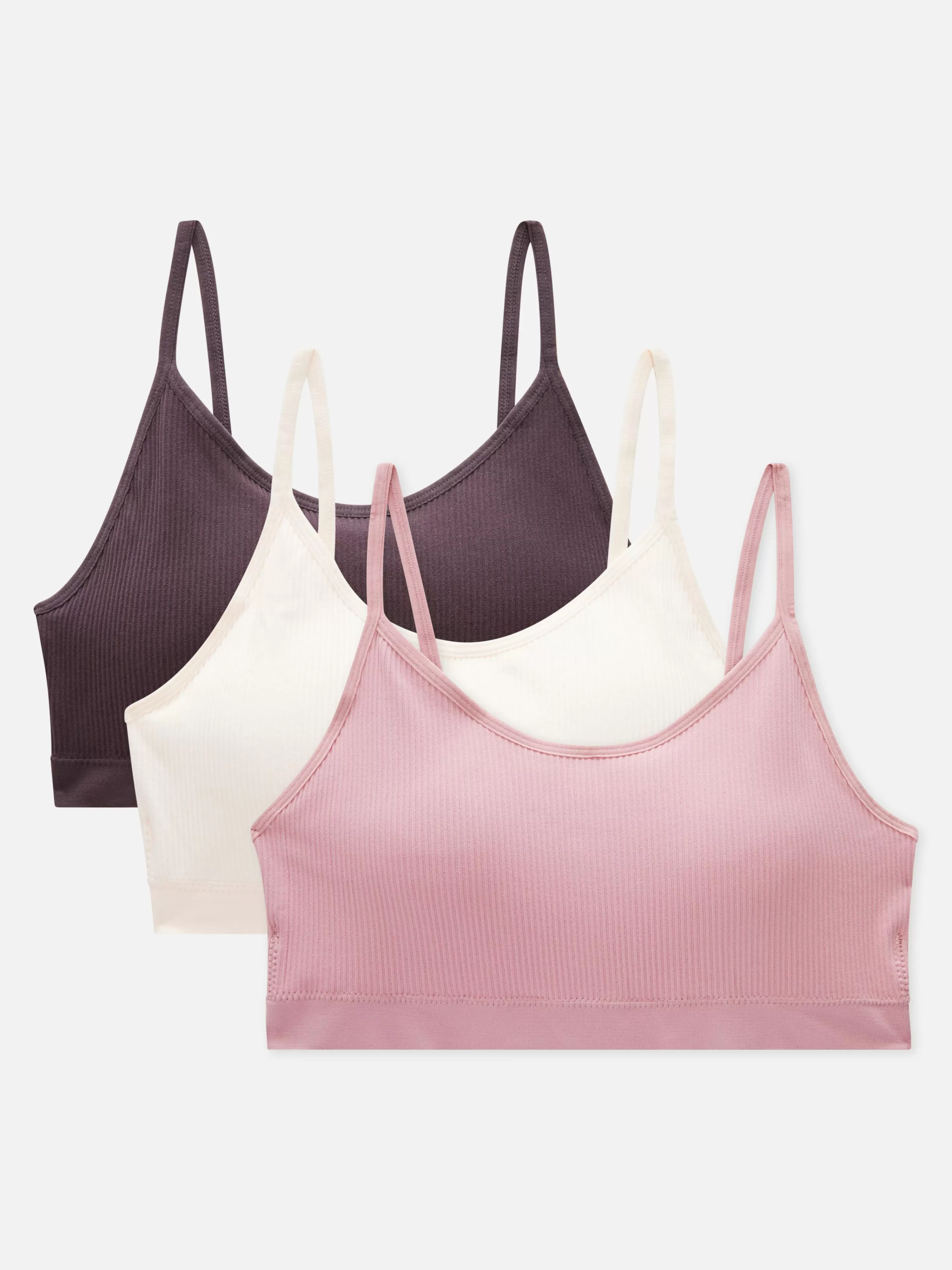 Sutiãs*Primark Pack 3 Sutiãs Bralette Curtos Canelados Café