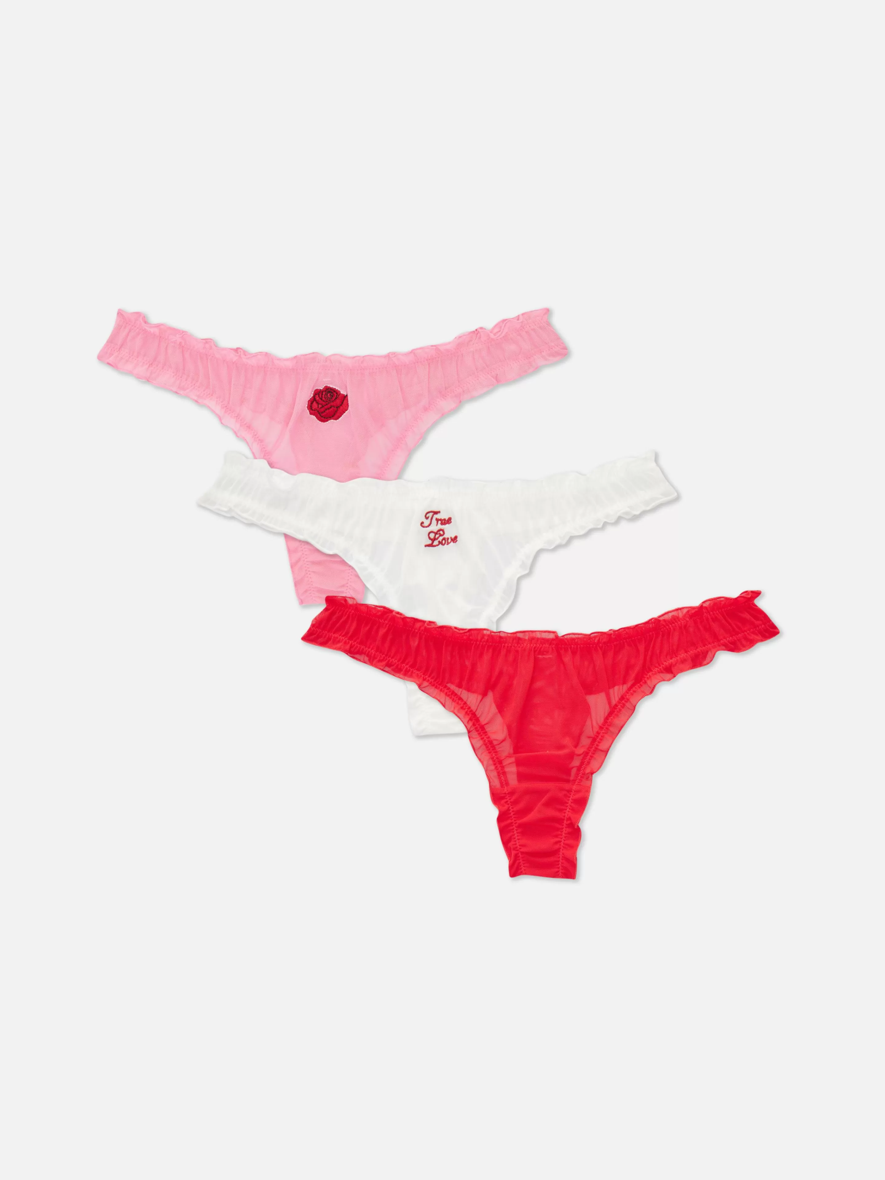 Cuecas*Primark Pack 3 Tangas Malha Folhos Vermelho