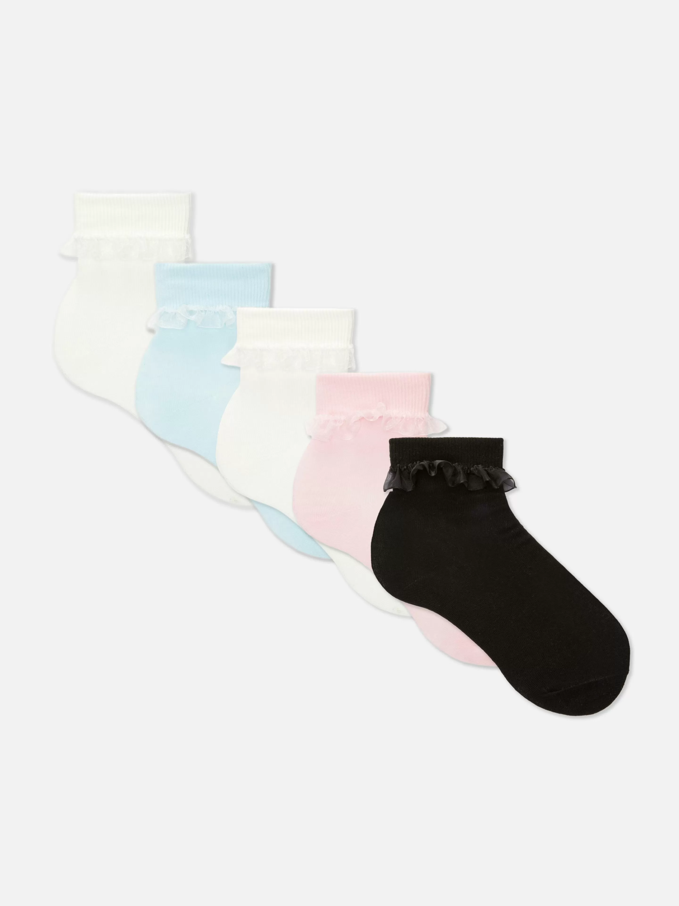 Meias E Collants*Primark Pack 5 Pares Meias Acabamento Folhos Multicolor