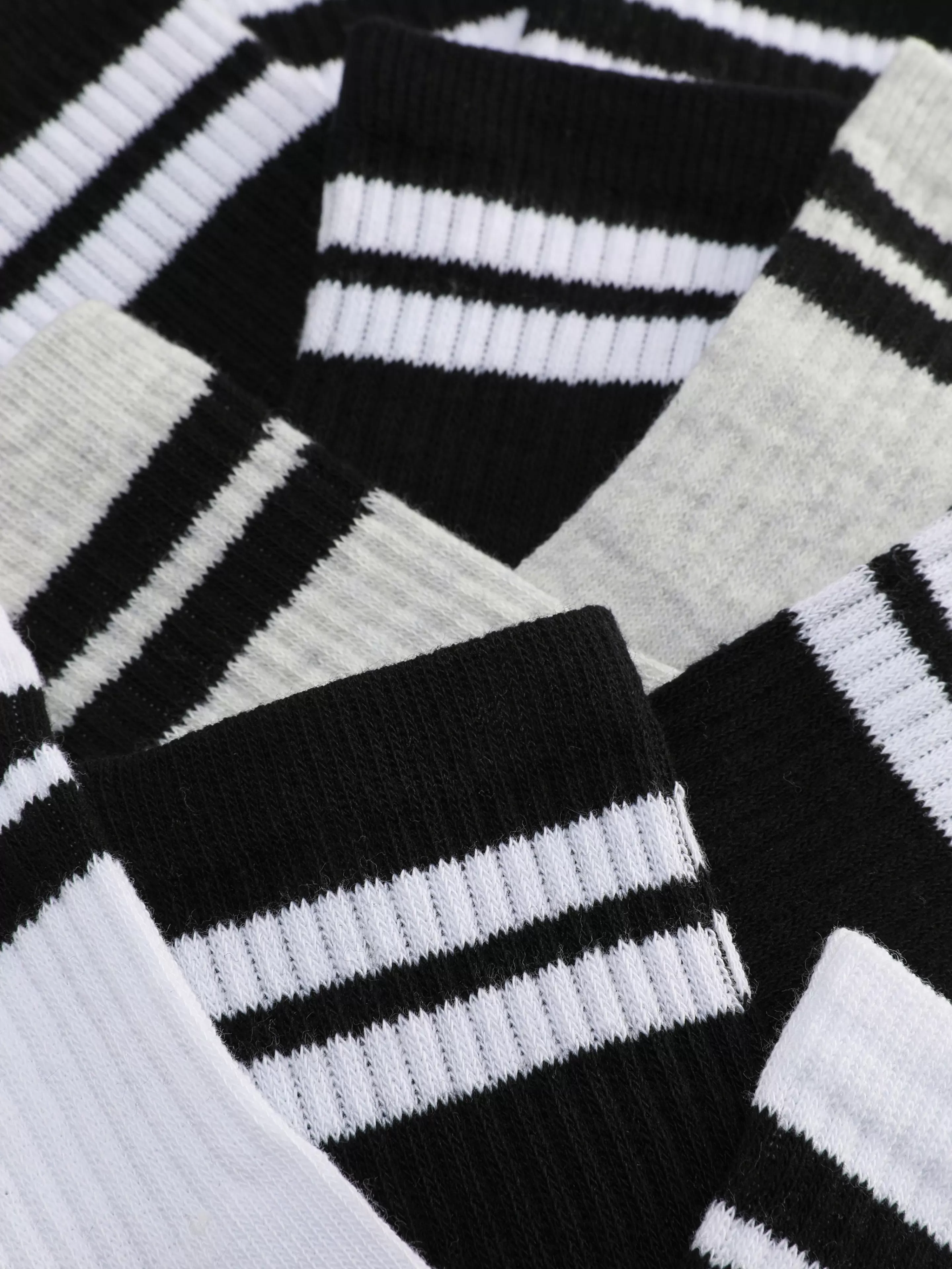 Meias*Primark Pack 5 Pares Meias Cano Médio Desporto Punho Riscas Preto