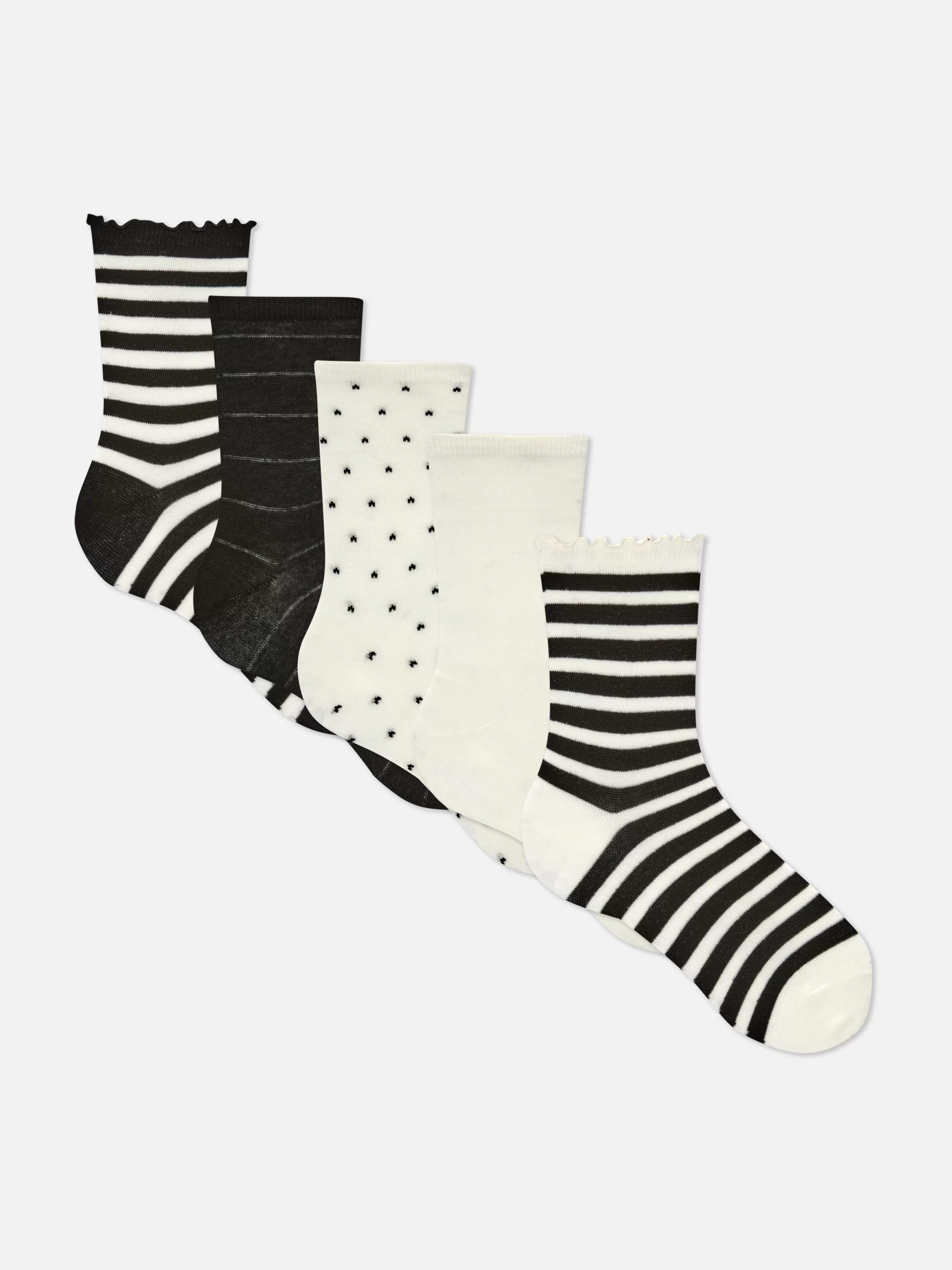 Meias*Primark Pack 5 Pares Meias Monocromáticas Riscas Preto/Branco