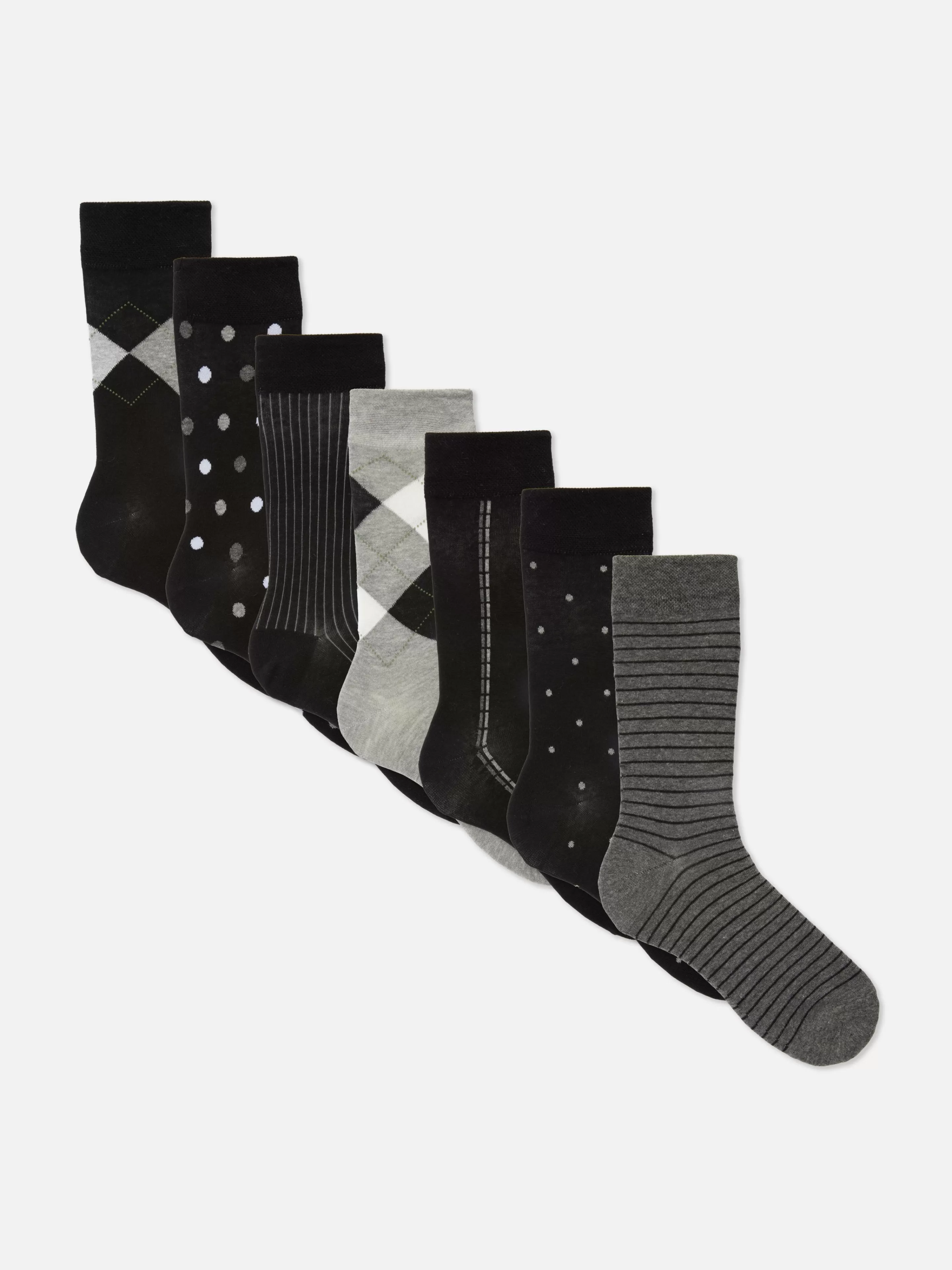 Meias*Primark Pack 7 Pares Meias Cano Médio Designs Sortidos Preto