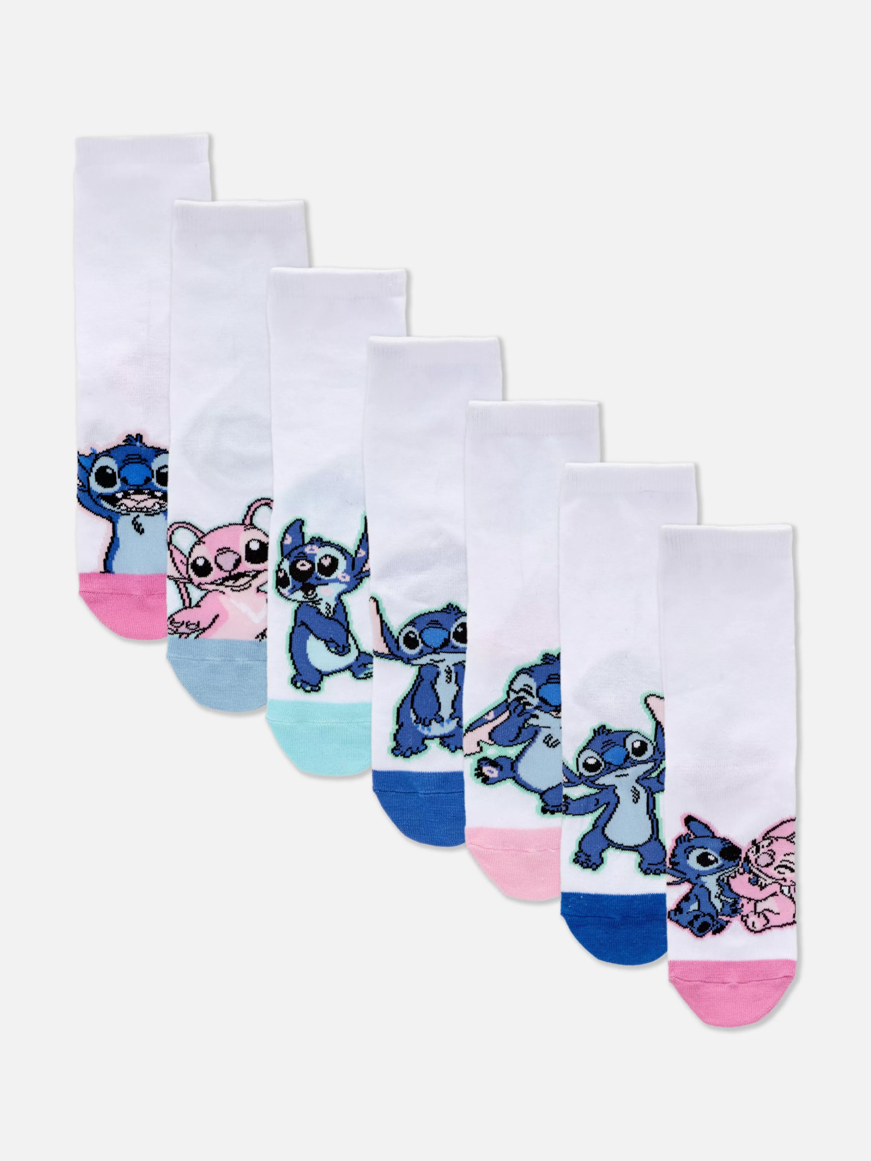 Meias E Collants*Primark Pack 7 Pares Soquetes Disney Stitch & Angel Multicolor