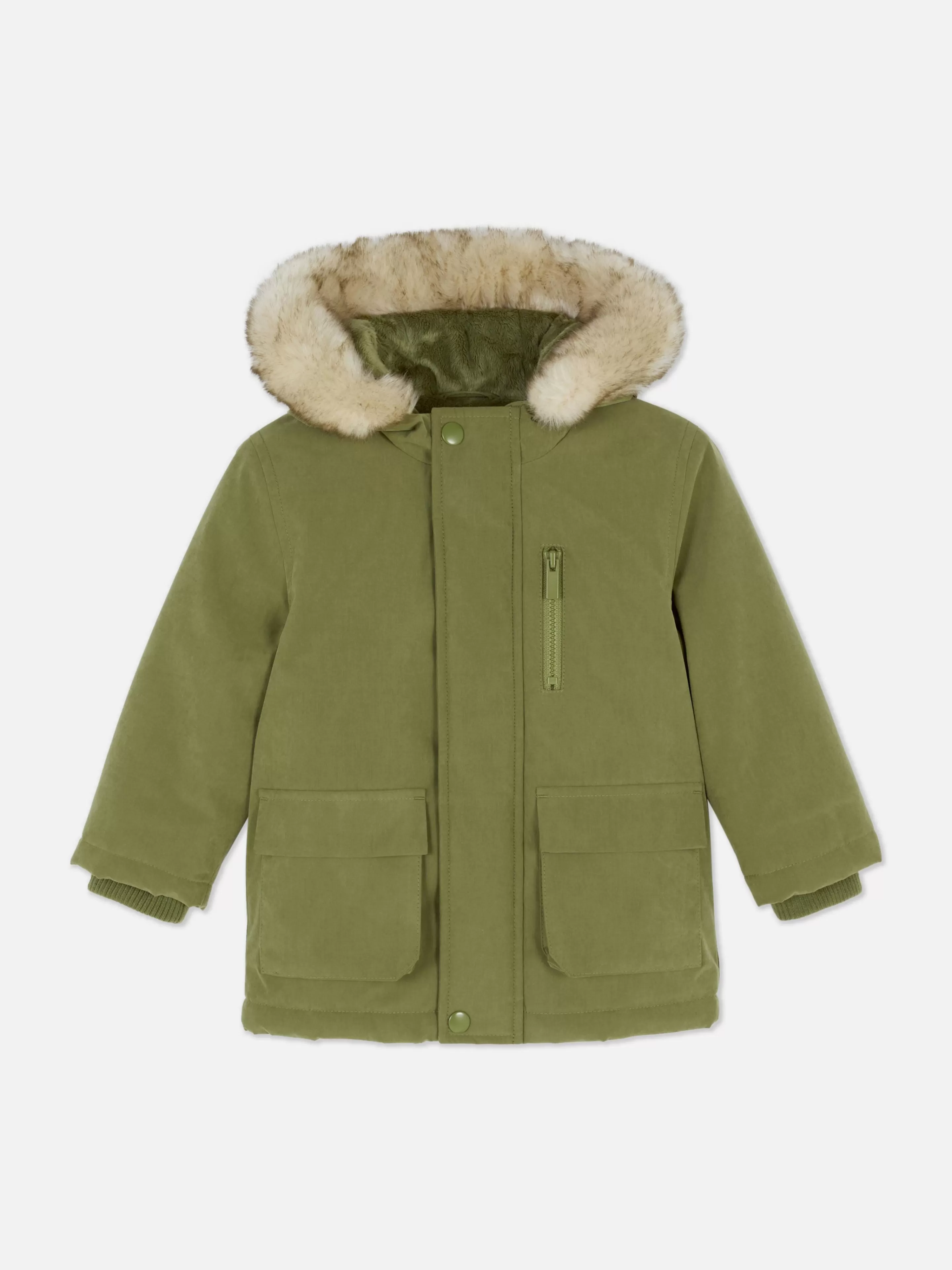 Casacos E Blusões*Primark Parka Capuz Imitação Pelo Verde