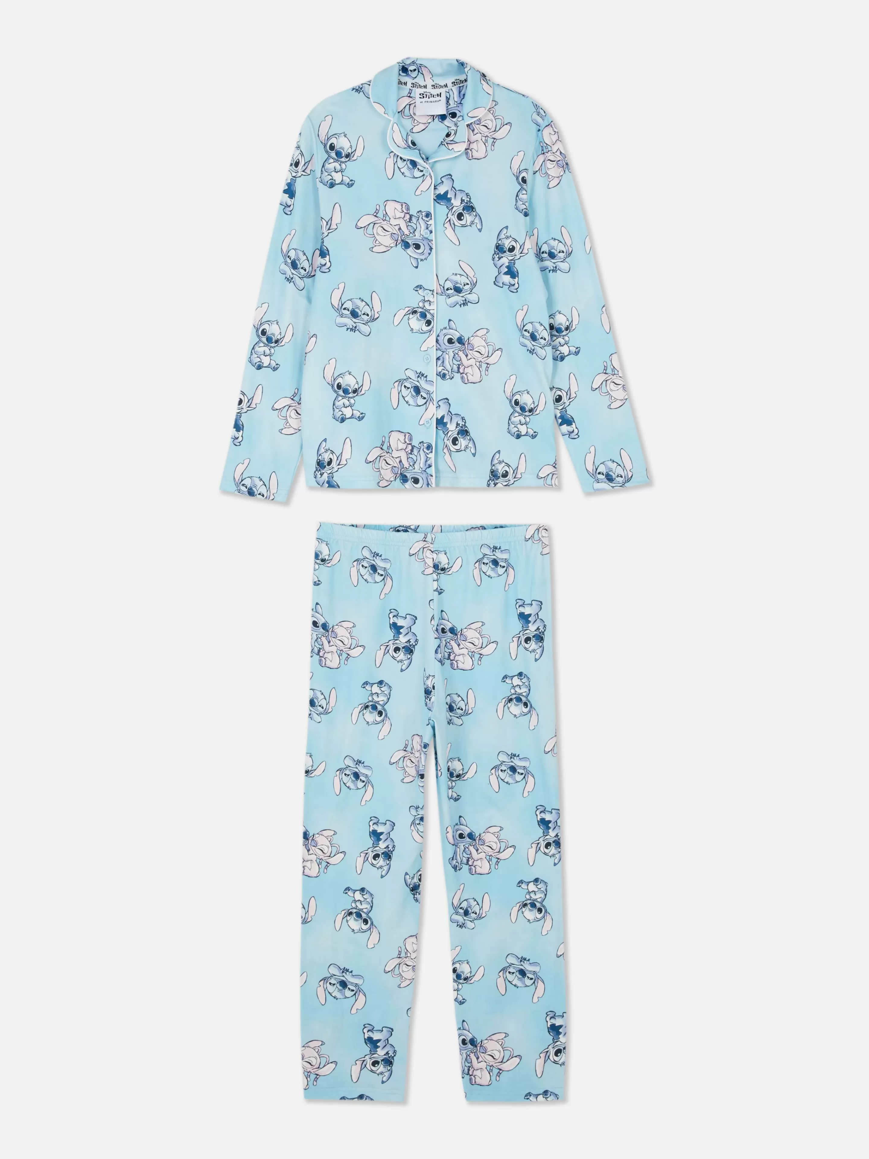 Pijamas E Roupa De Dormir*Primark Pijama Camisa Manga Comprida Disney Stitch & Angel Azul