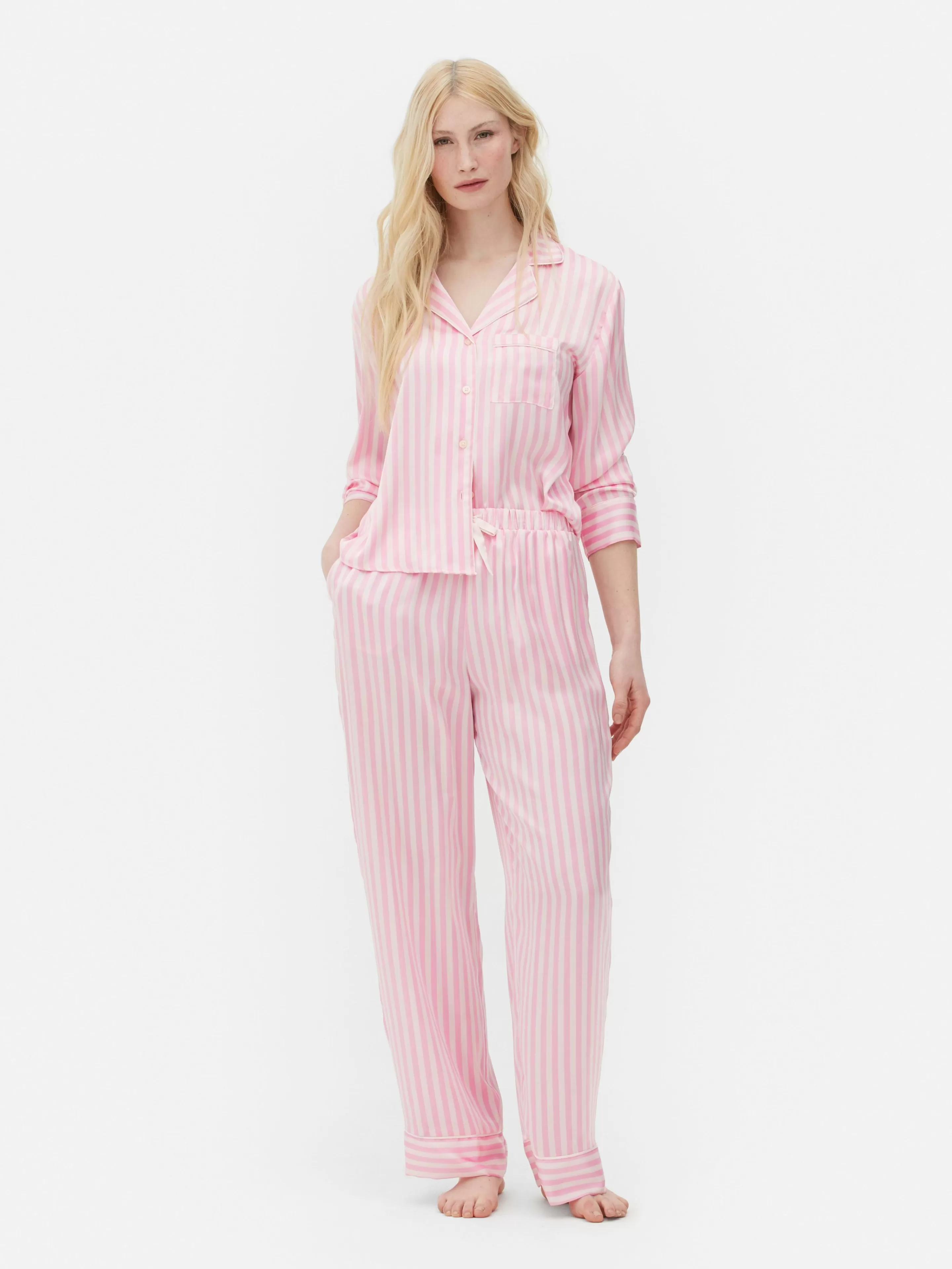 Pijamas*Primark Pijama Manga Comprida Cetim Cor-de-rosa