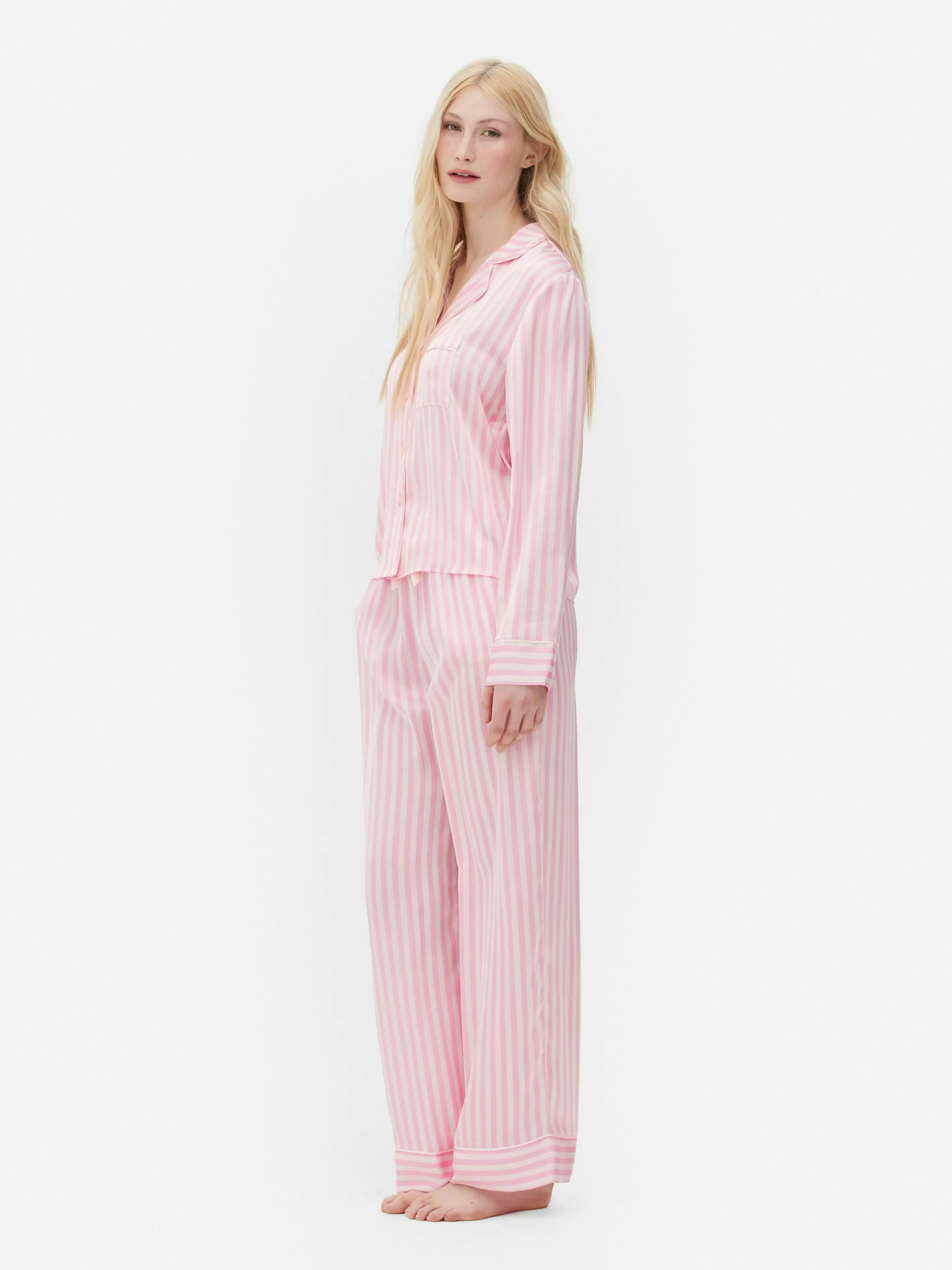 Pijamas*Primark Pijama Manga Comprida Cetim Cor-de-rosa