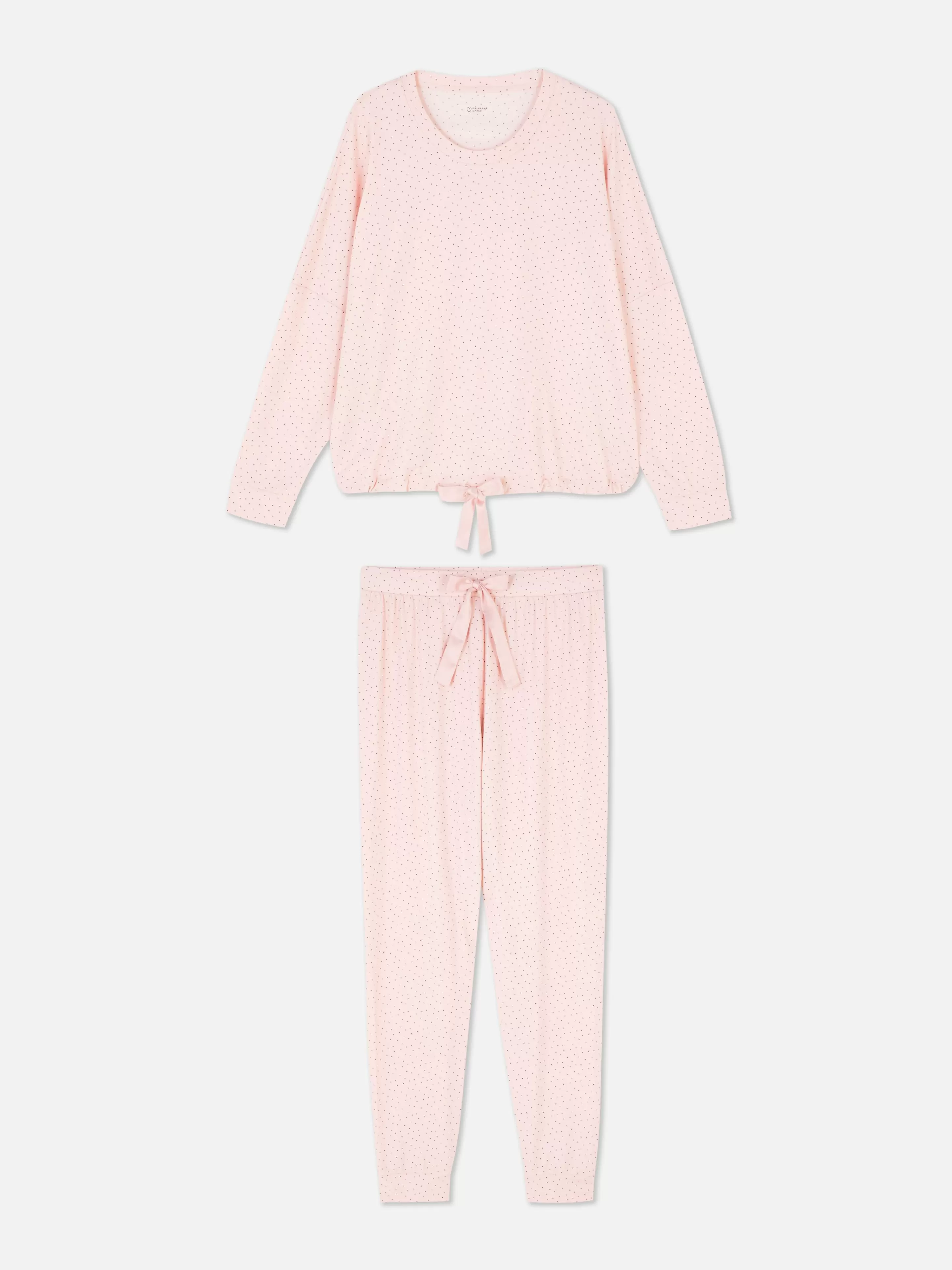 Pijamas*Primark Pijama Manga Comprida Detalhe Laço Rosa-claro