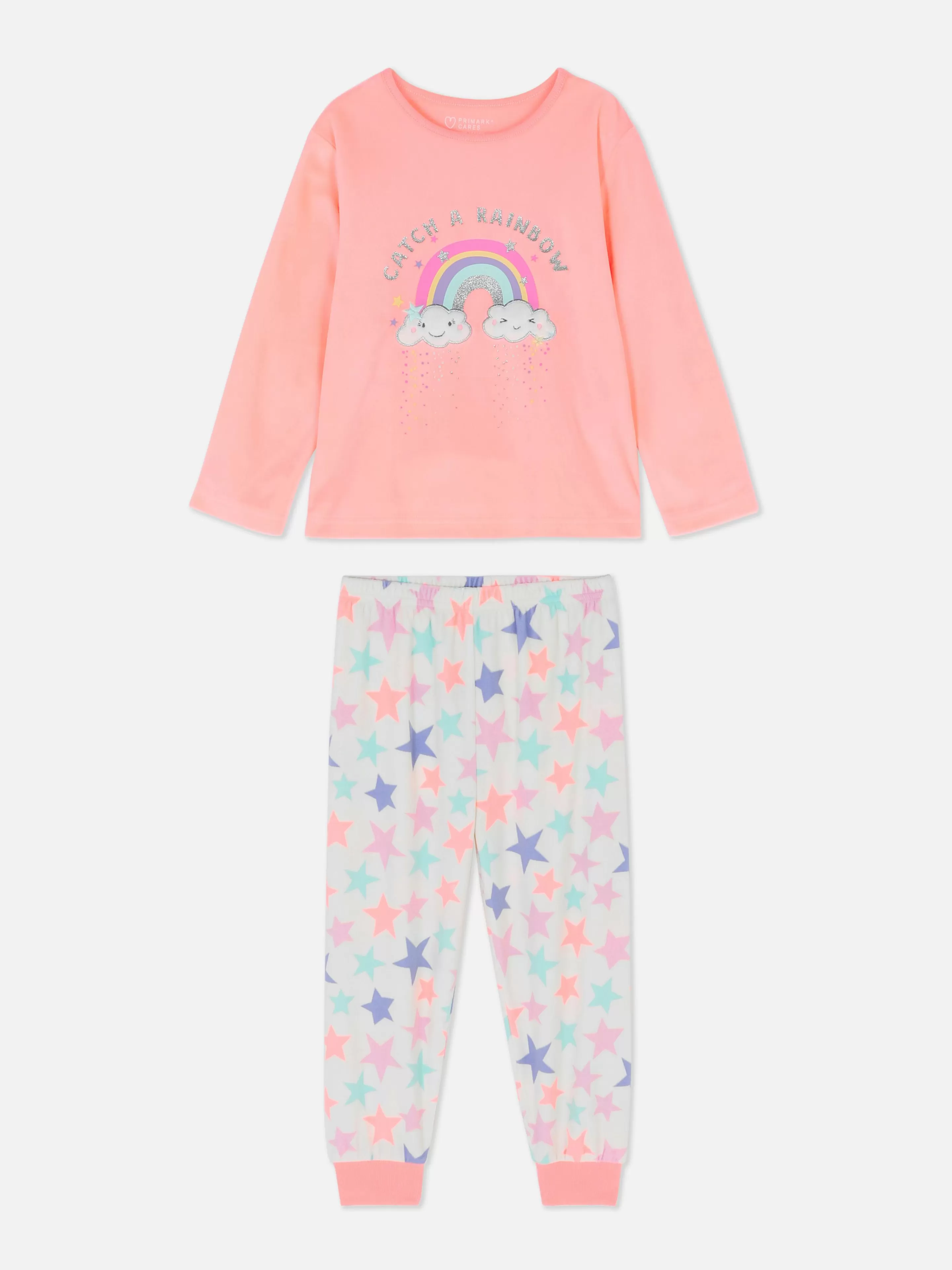 Pijamas E Roupa De Dormir*Primark Pijama Manga Comprida Veludo Arco-íris Coral