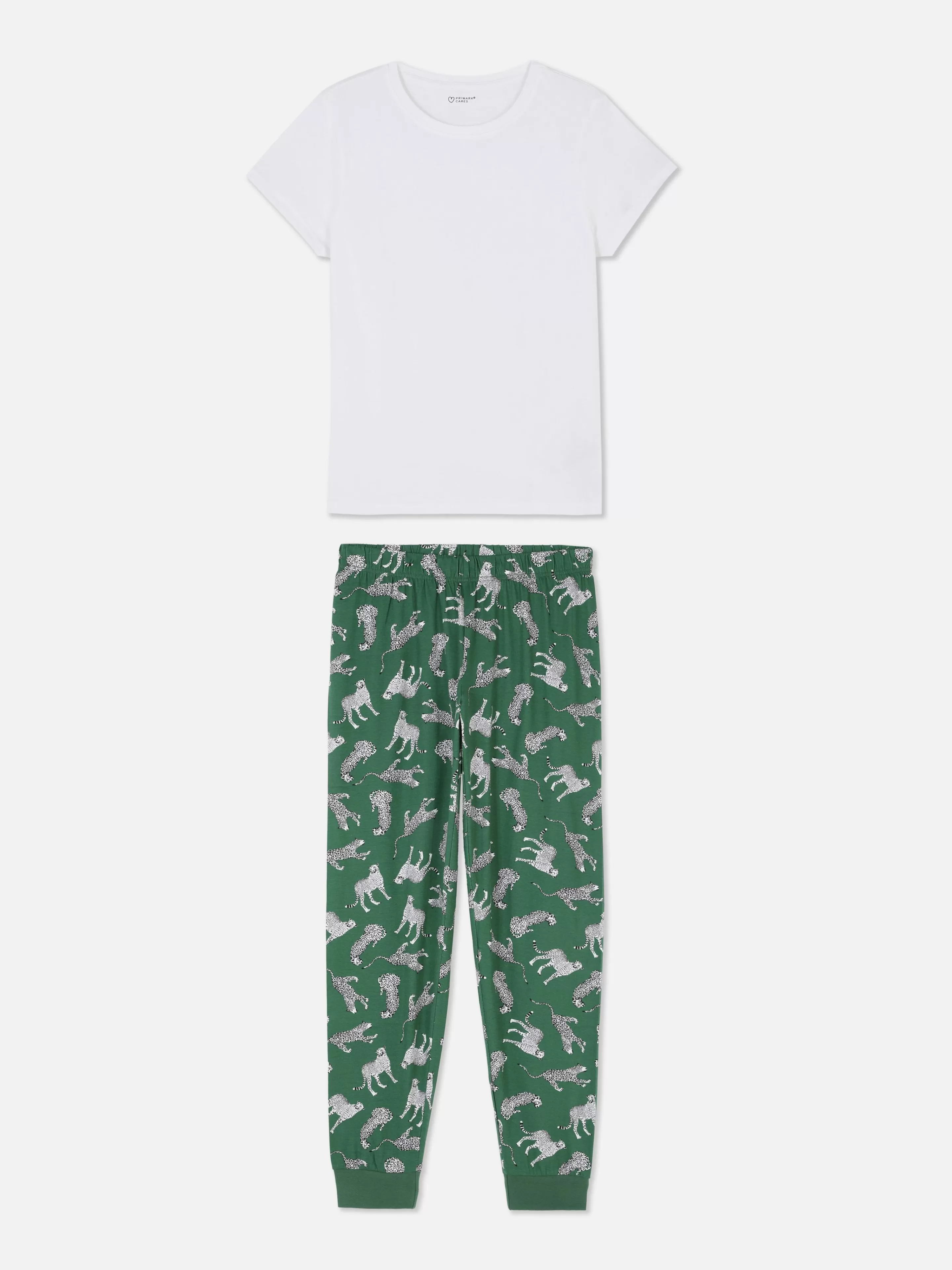 Pijamas*Primark Pijama Manga Curta Malha Estampado Verde