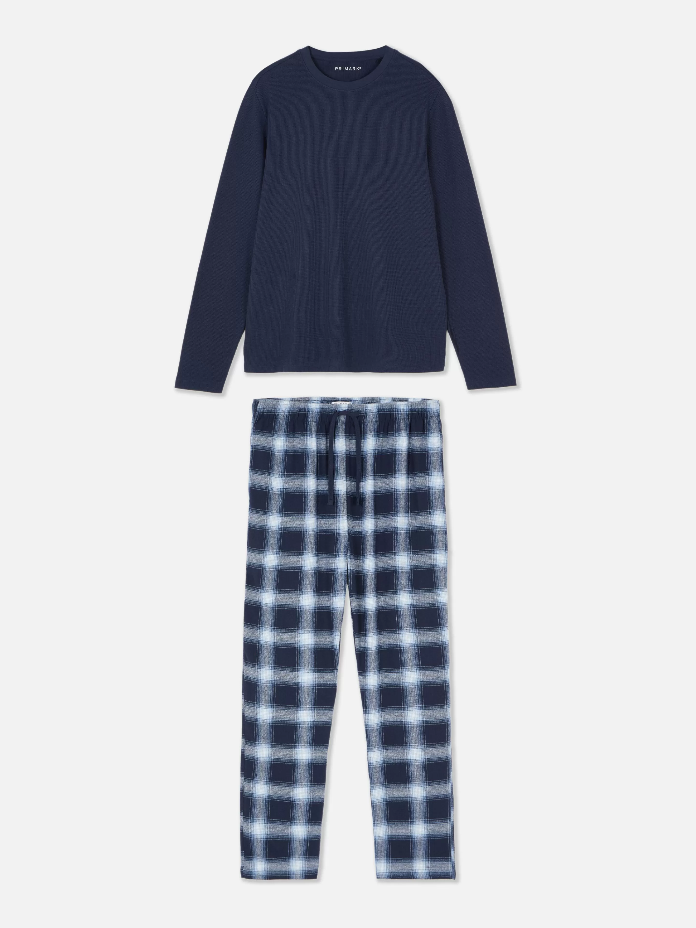 Pijamas*Primark Pijama Padrão Xadrez Algodão Escovado Azul