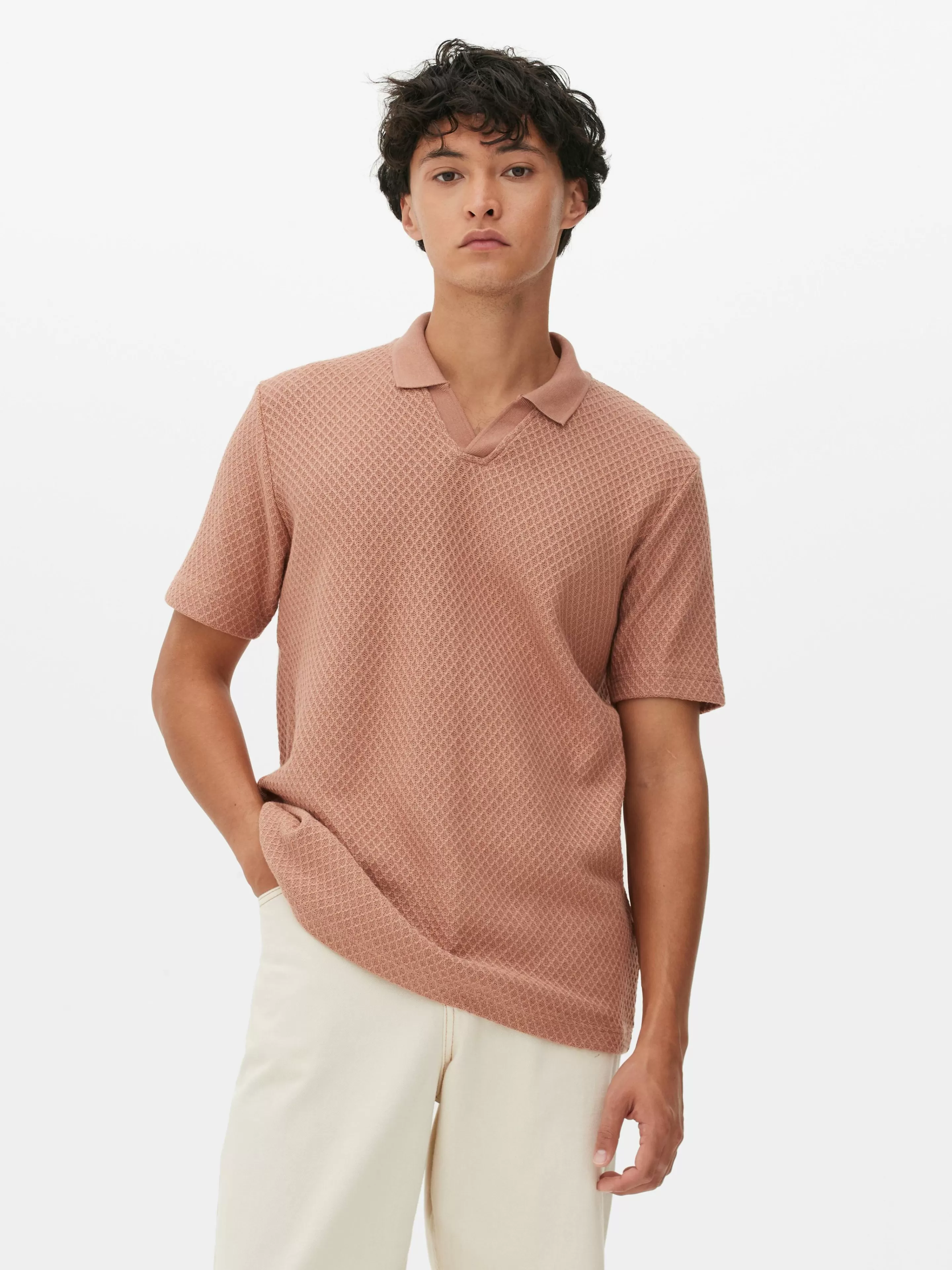 Tops E T-Shirts*Primark Polo Malha Texturada Kem Terracota