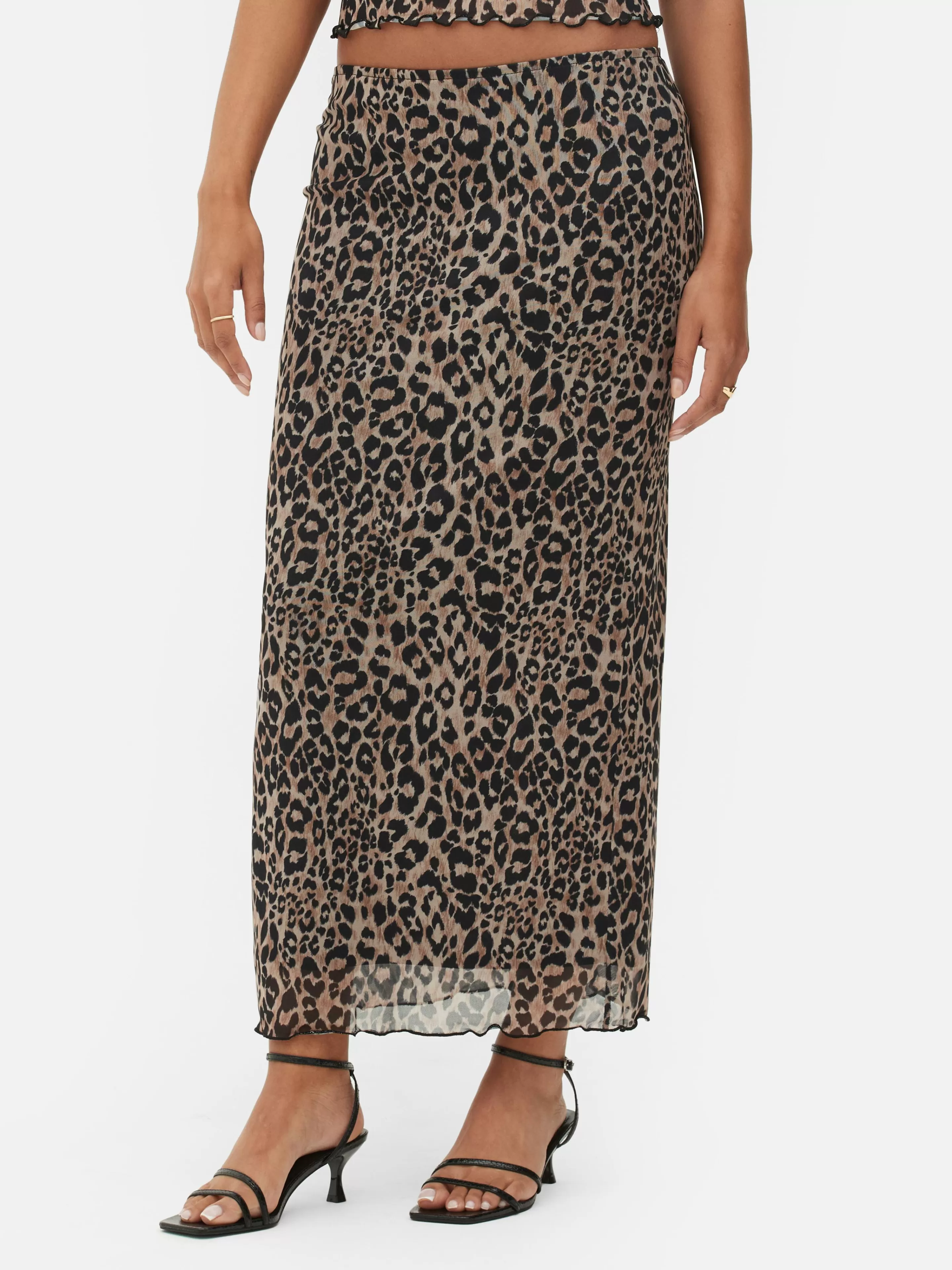 Saias*Primark Saia Midi Coordenada Sobreposição Malha Padrão Leopardo Multicolor