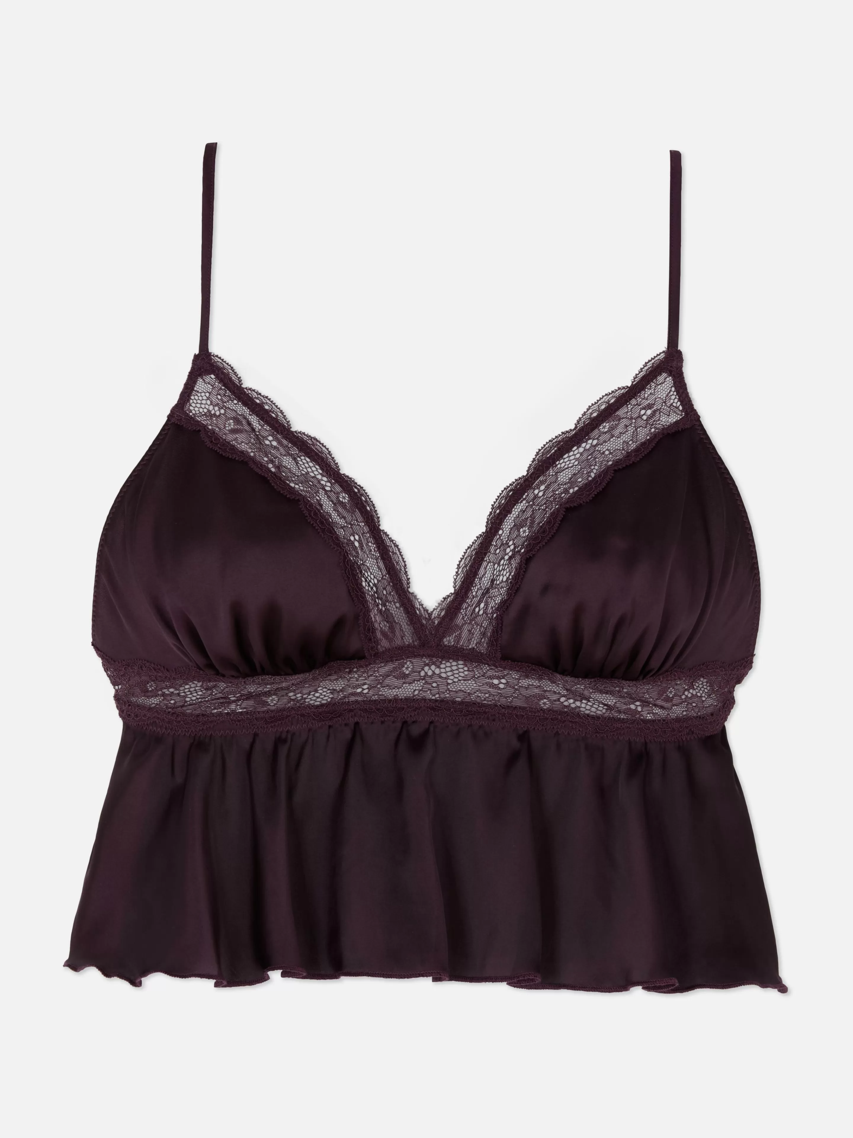 Sutiãs*Primark Sutiã Bralette Fluído Cetim Renda Vinho