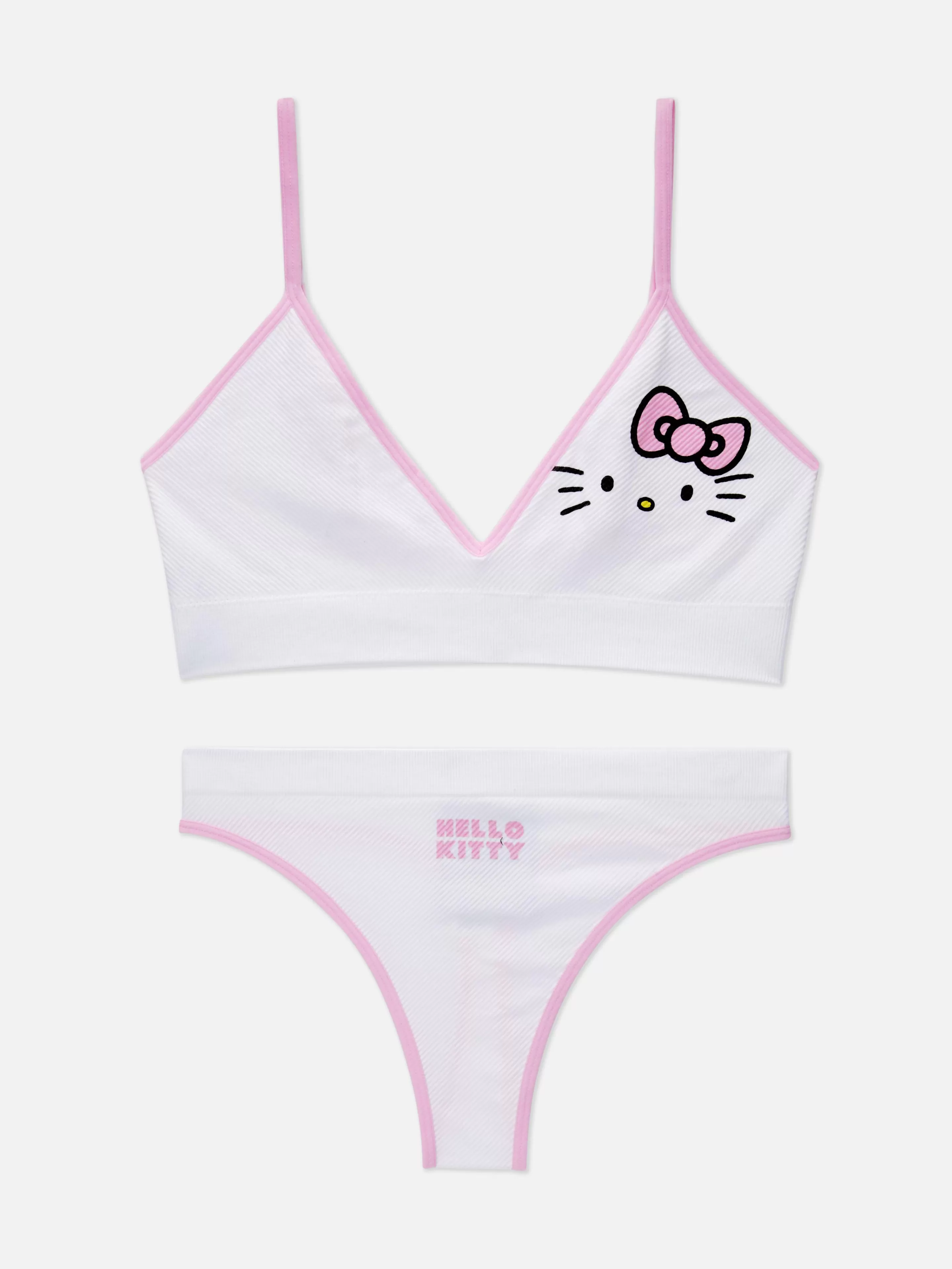 Conjuntos De Lingerie*Primark Sutiã Bralette Triângulo/tanga S/ Costuras Hello Kitty Branco