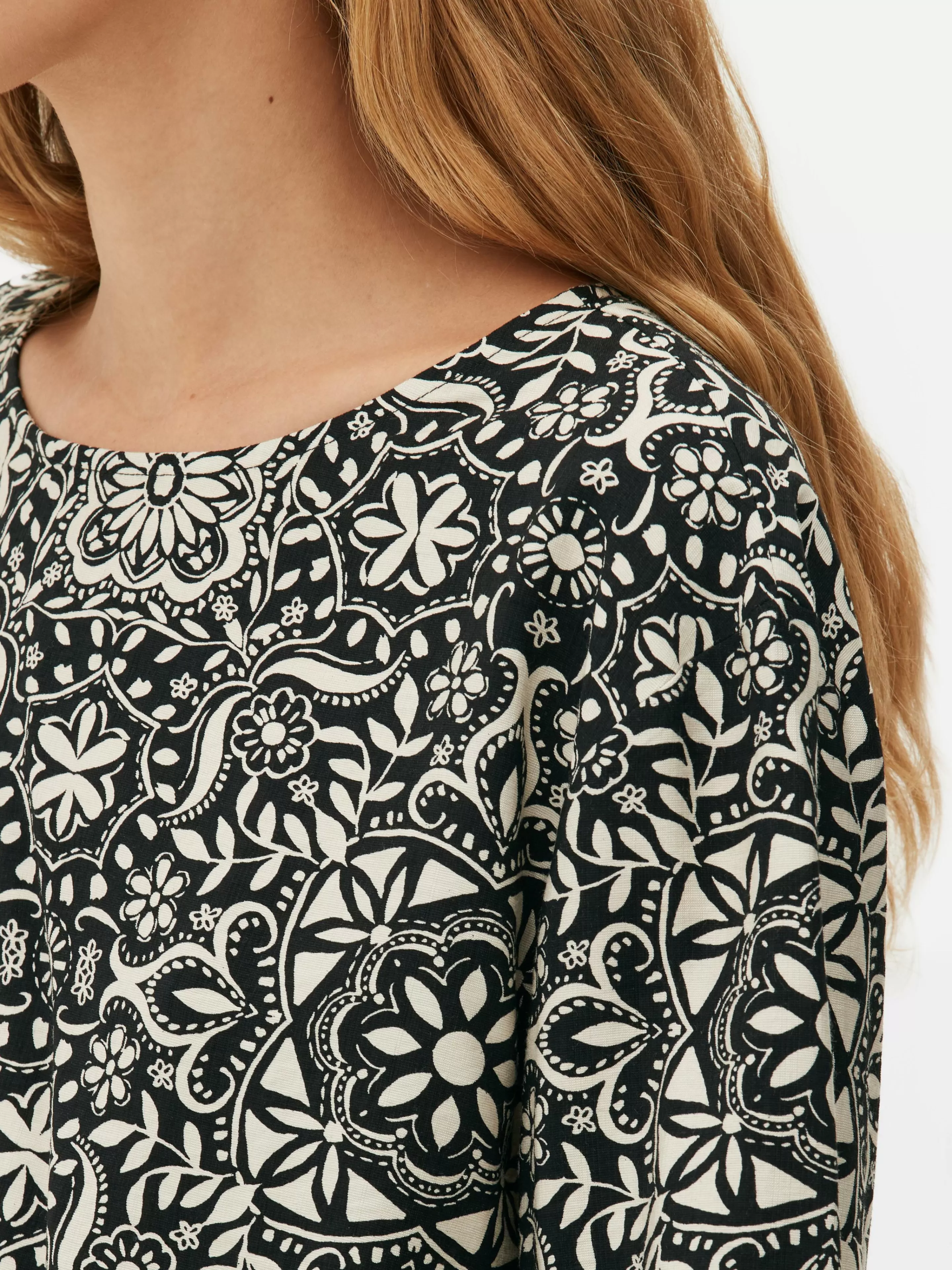 Camisas E Blusas*Primark Top Coord. Manga Comprida Bainha Cordão Preto/Branco